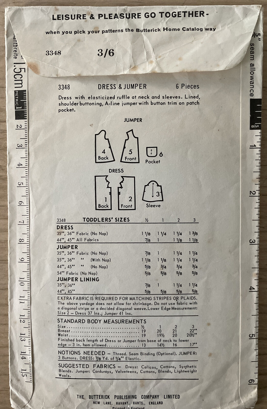 Butterick 3348 Baby Toddler Size 1/2 Dress *