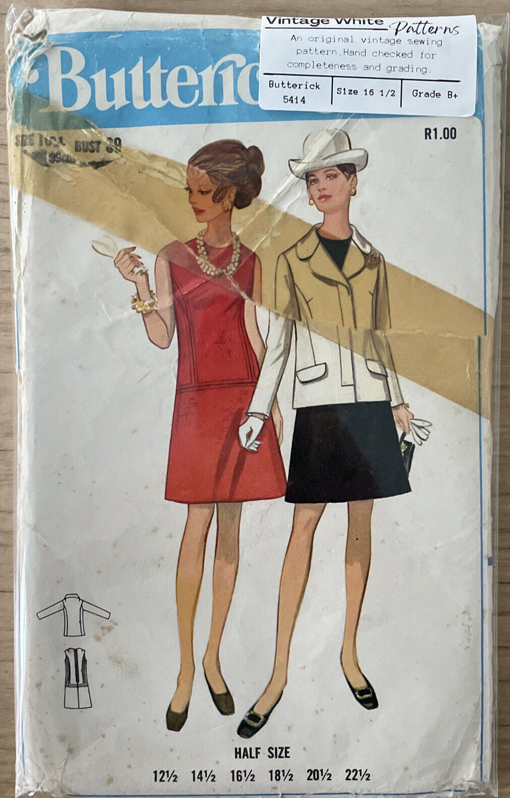 Butterick 5414 Womens Size 16 1/2 Dress Jacket *