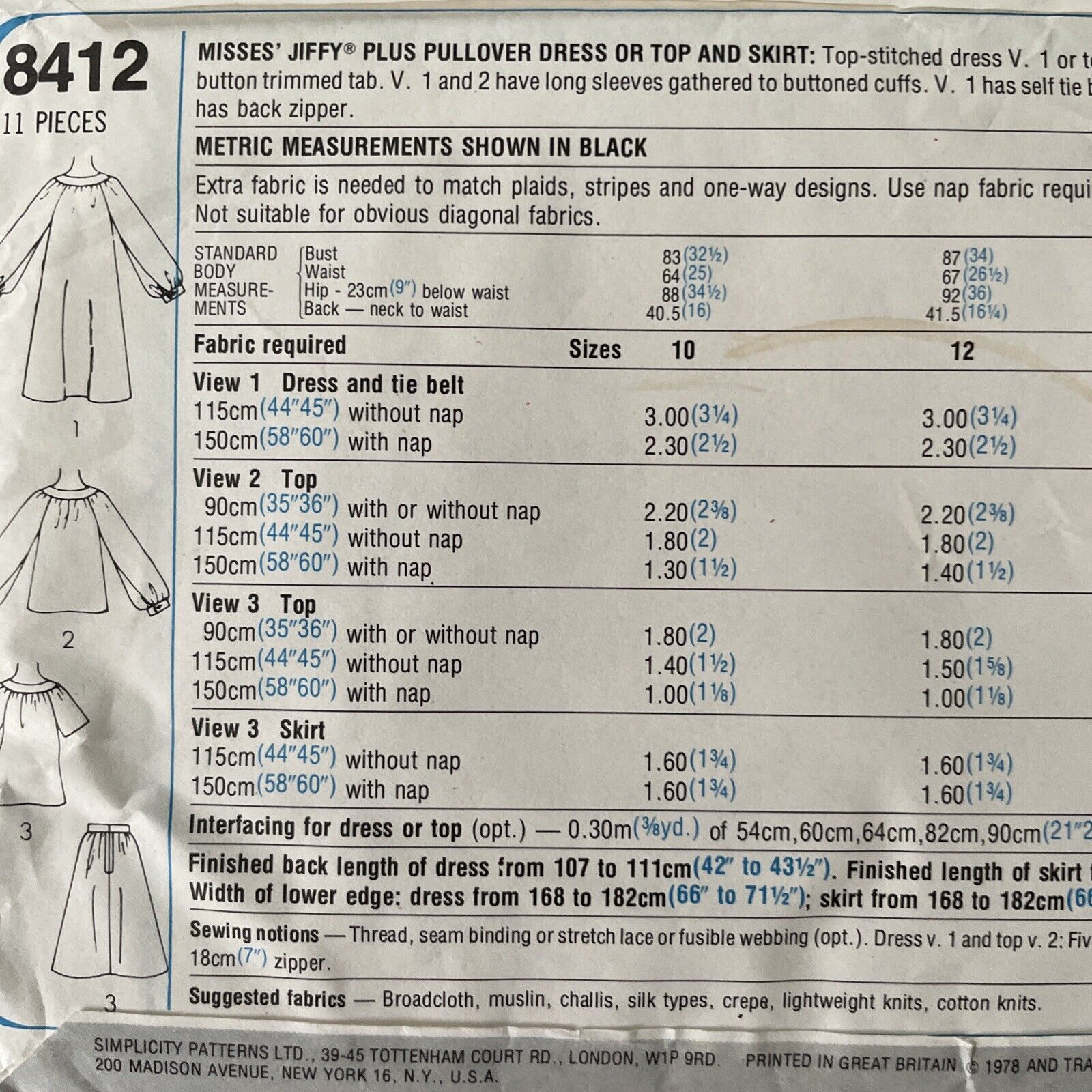 Simplicity 8412 Size 14 Dress Top Skirt FF *