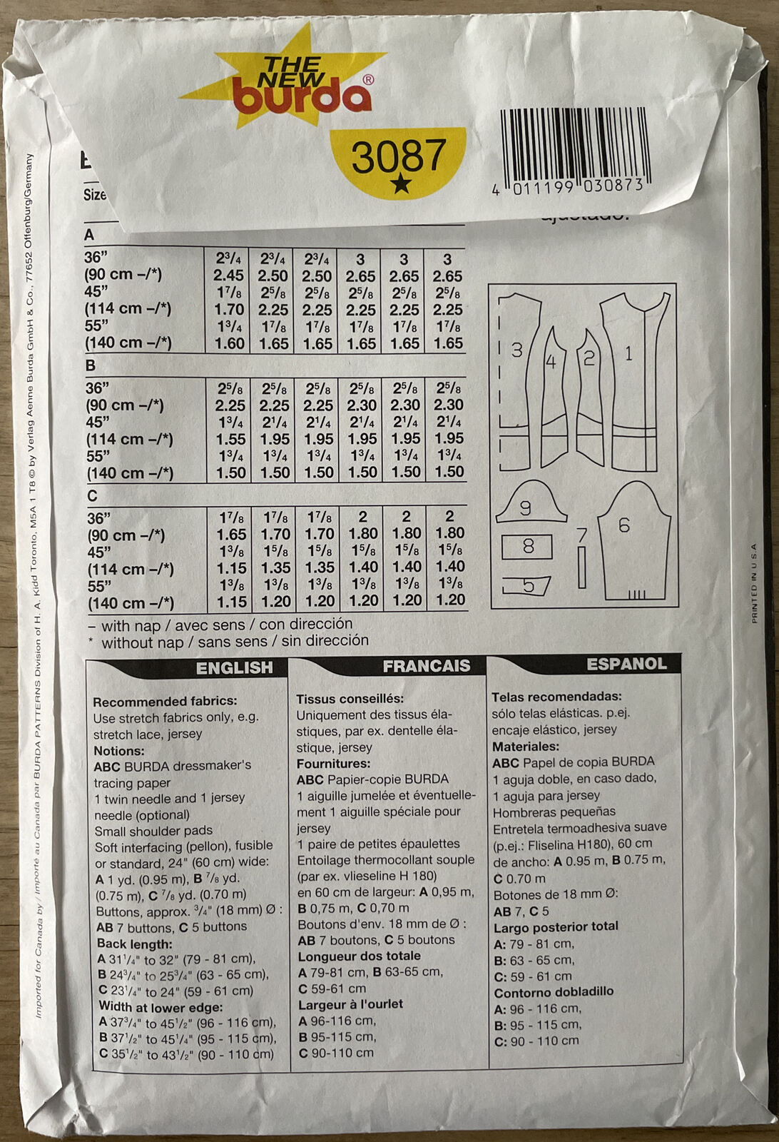 Burda 3087 Womens Size 8-18 Blouse Shirt Top FF *