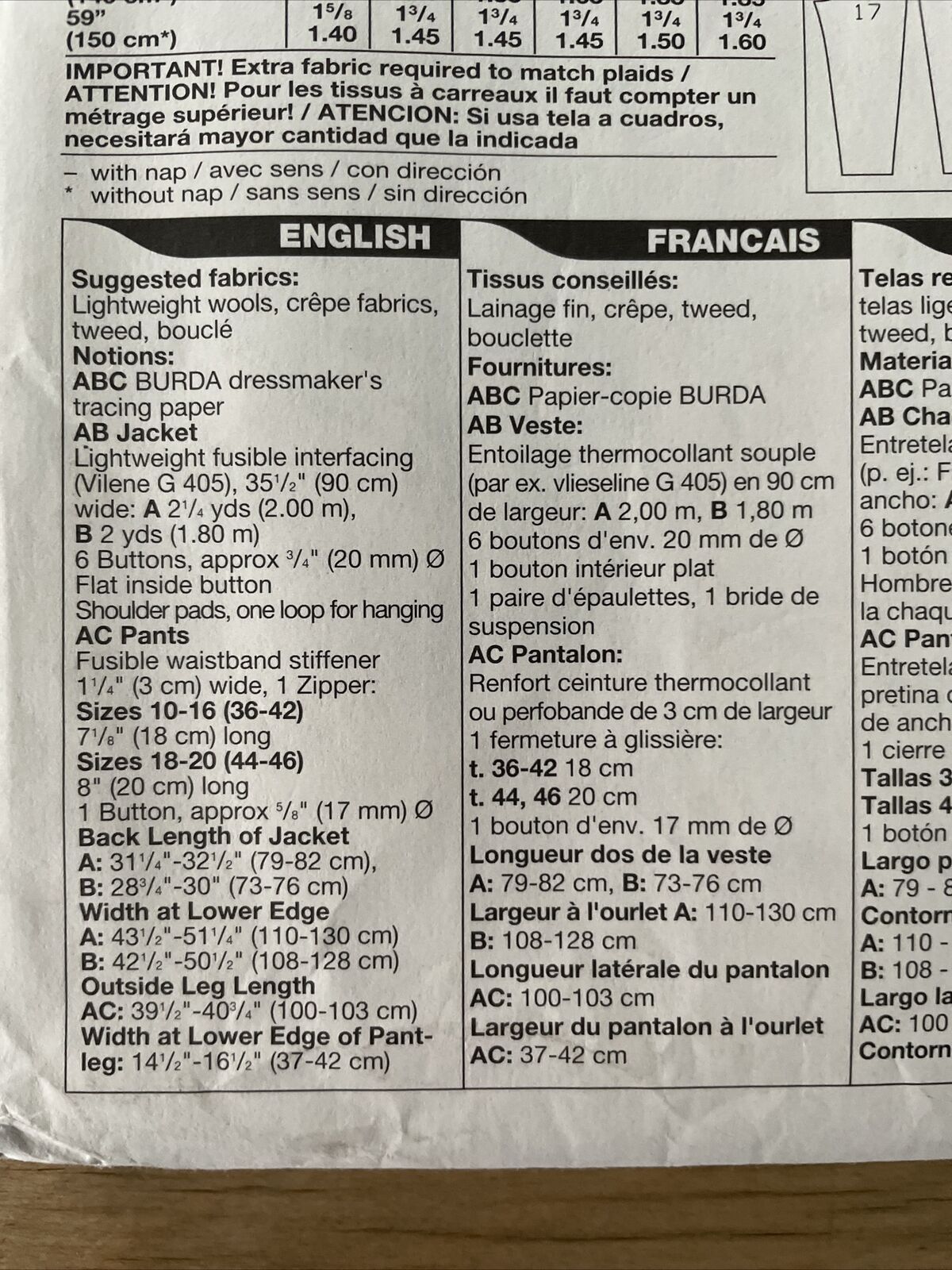 Burda 3346 Womens Size 10-20 Jacket Trousers FF *