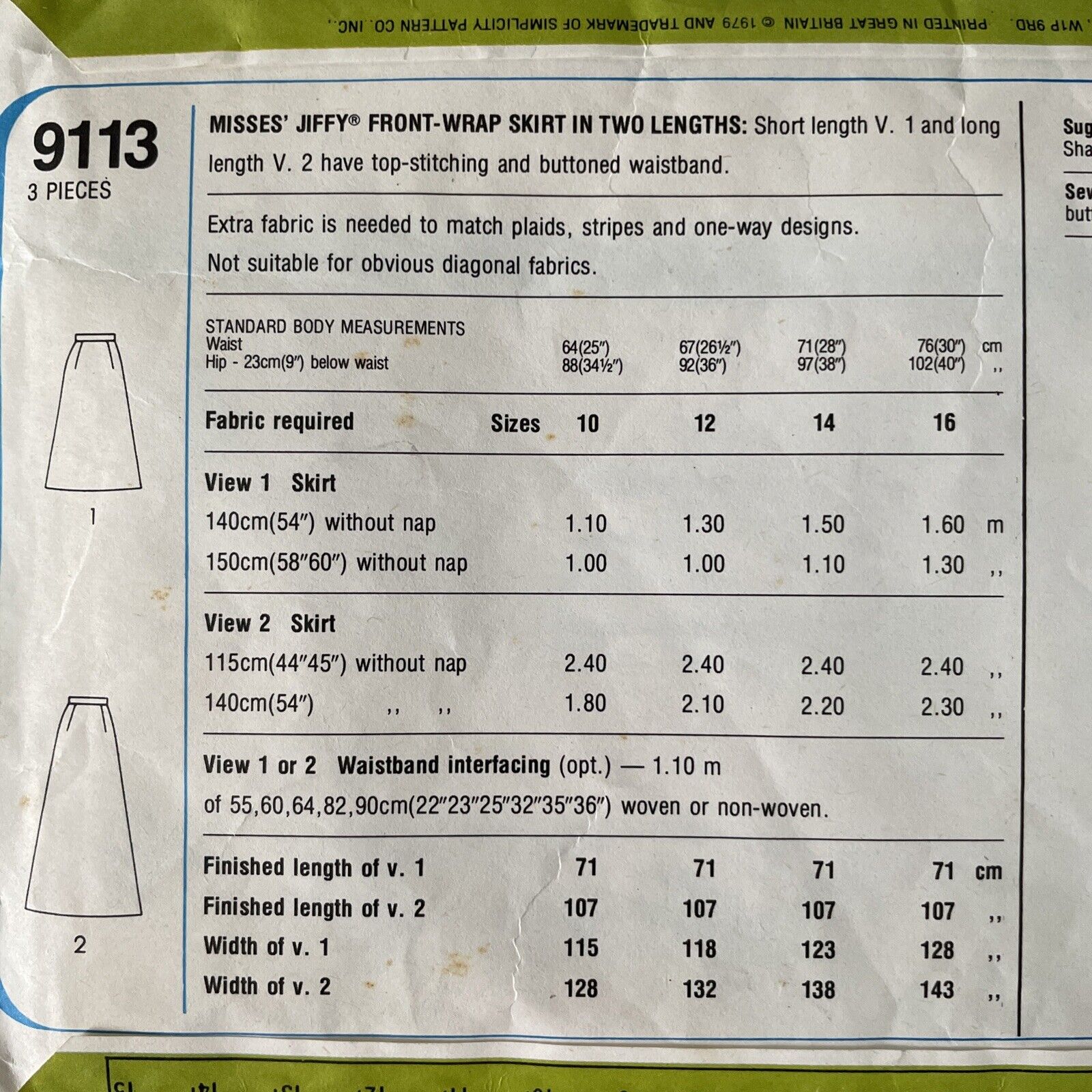 Simplicity 9113 Womens Size 14 Skirt *