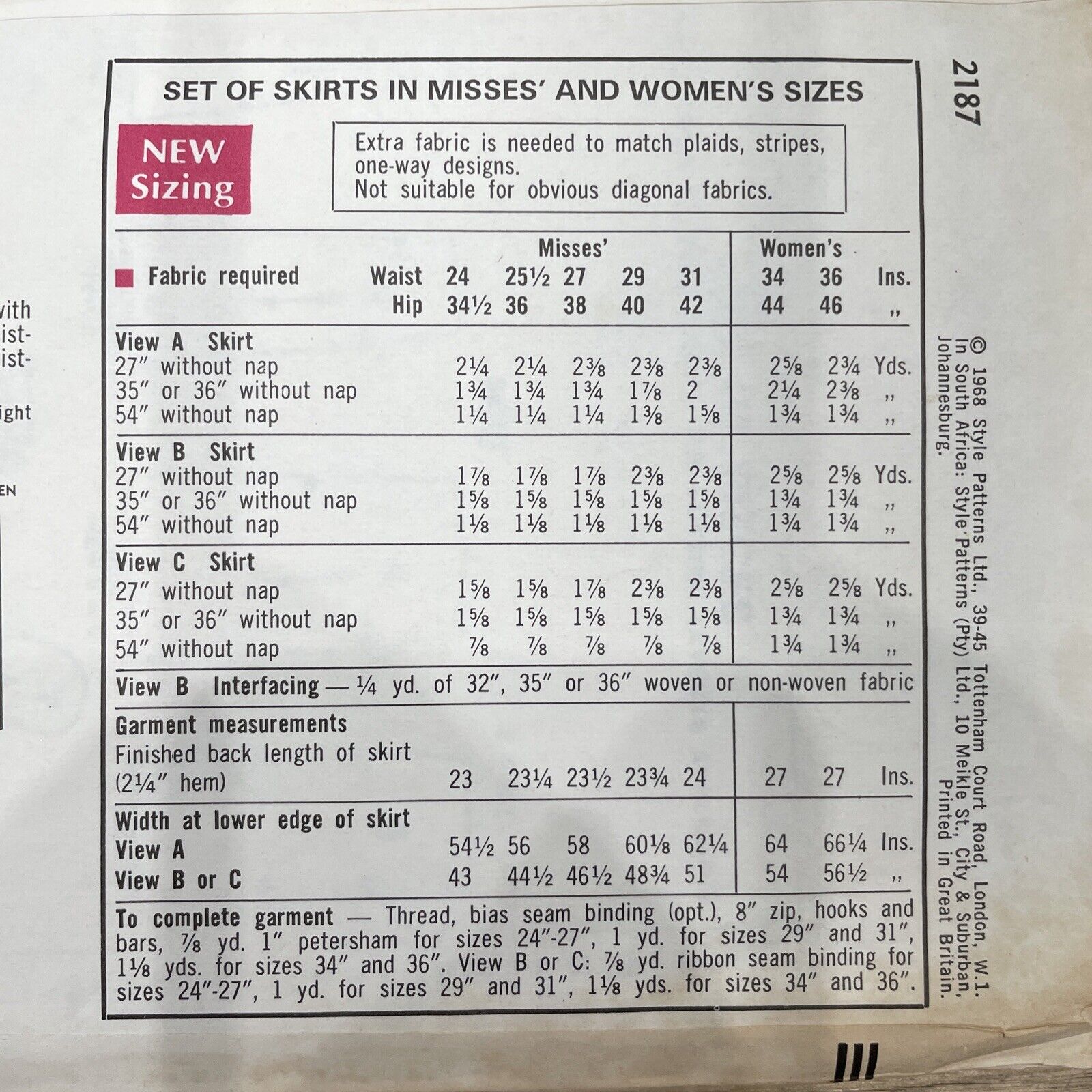 Style 2187 Womens Waist 24” Skirt