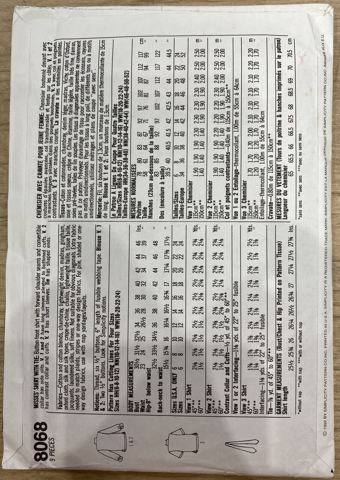 Simplicity 8068 Womens Size 10-16 Shirt *