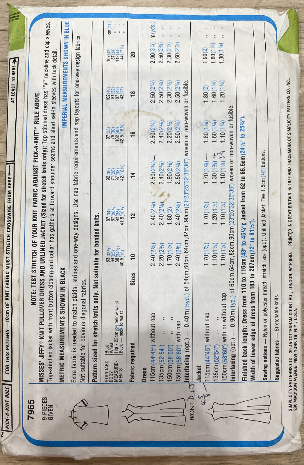 Simplicity 7965 Womens Size 14 Dress Jacket