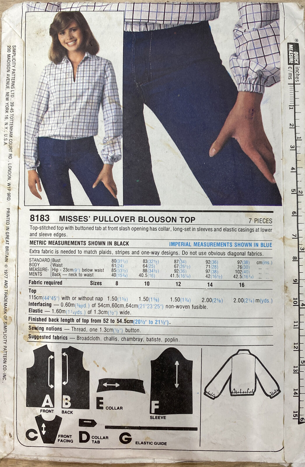 Simplicity 8183 Womens Size 12-16 Blouson Top *
