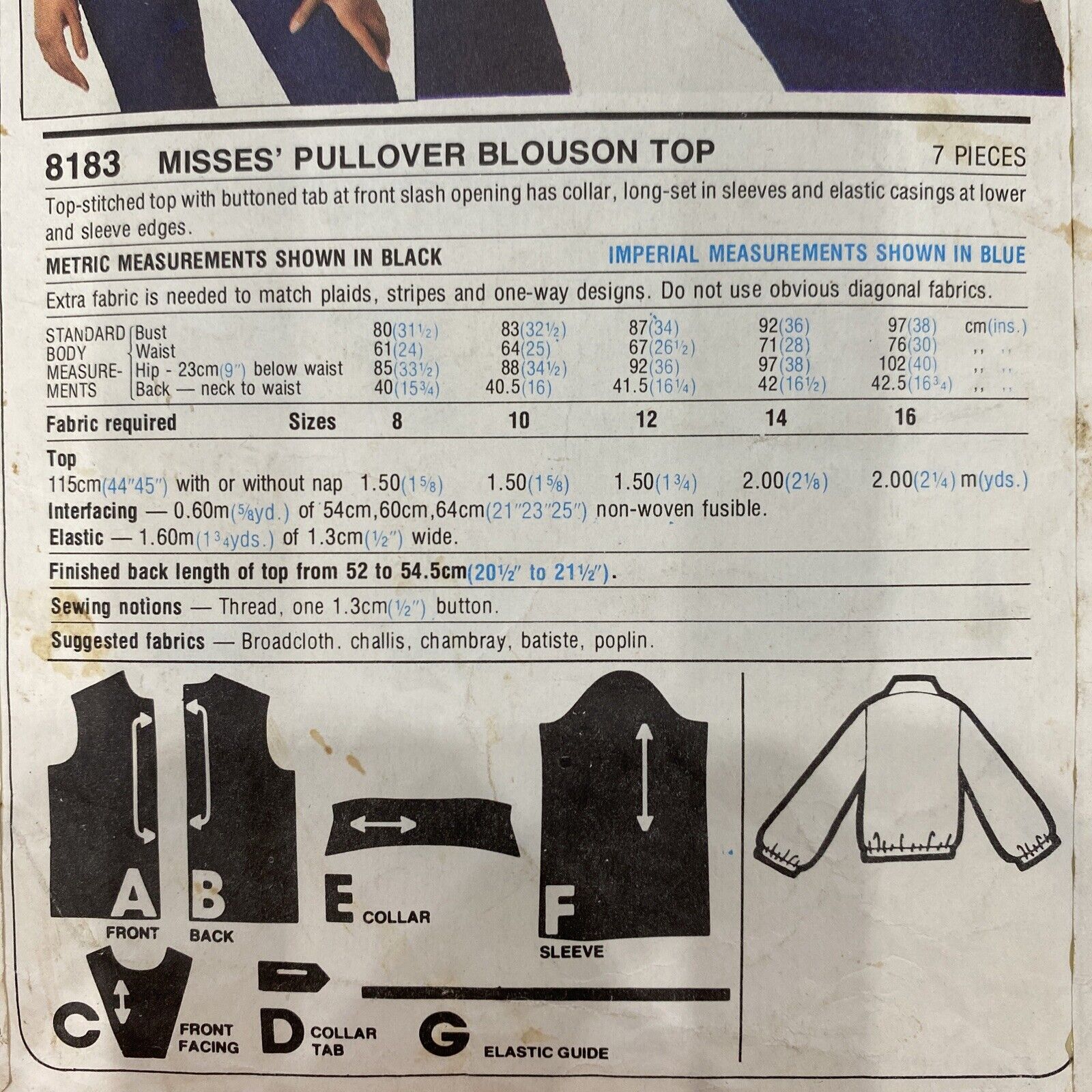 Simplicity 8183 Womens Size 12-16 Blouson Top *