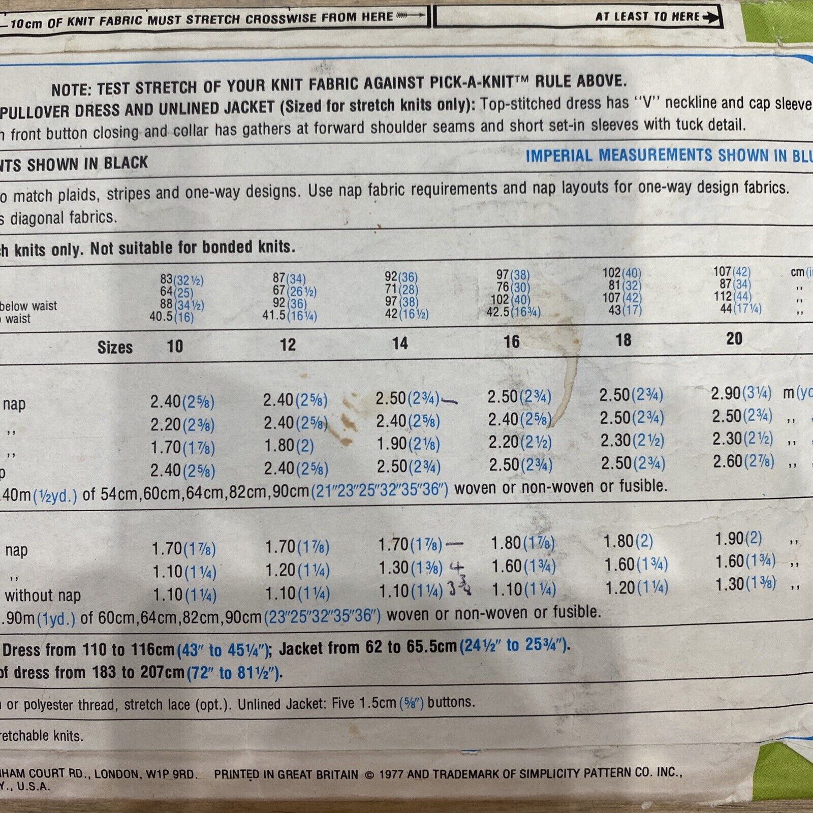 Simplicity 7965 Womens Size 14 Dress Jacket