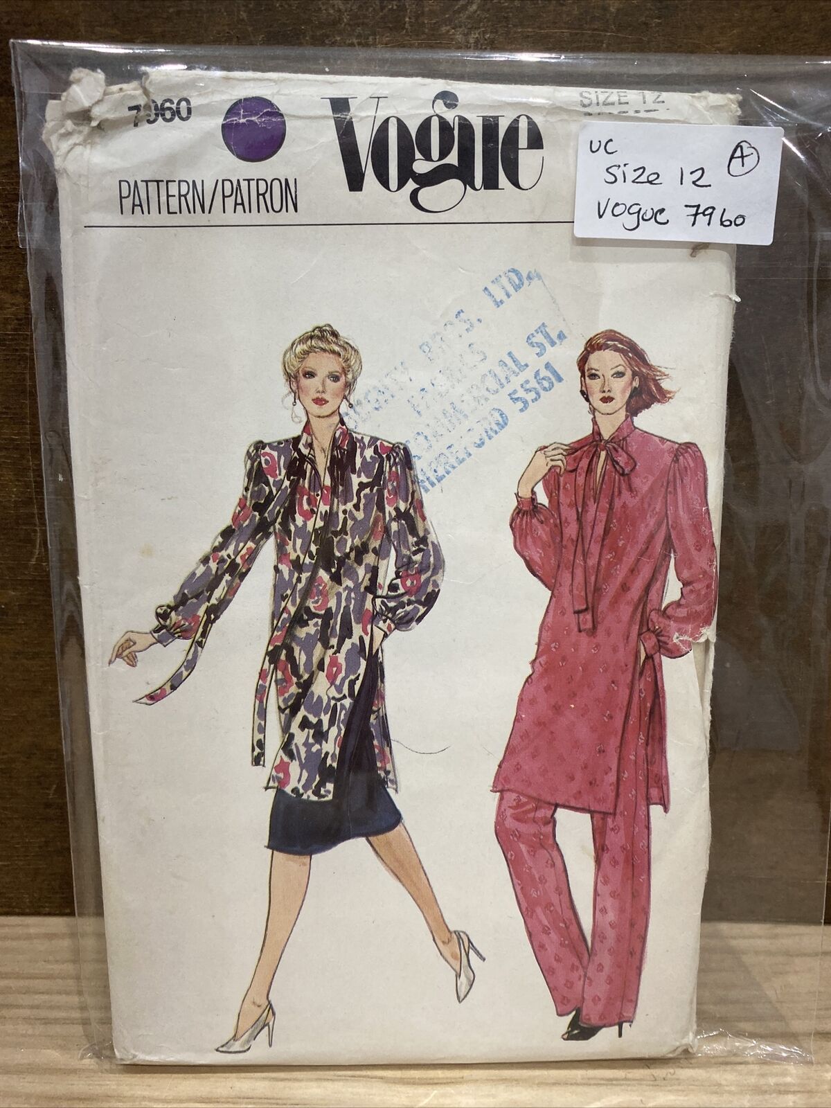 Vogue 7960 Womens Size 12 Tunic Trousers Skirt FF