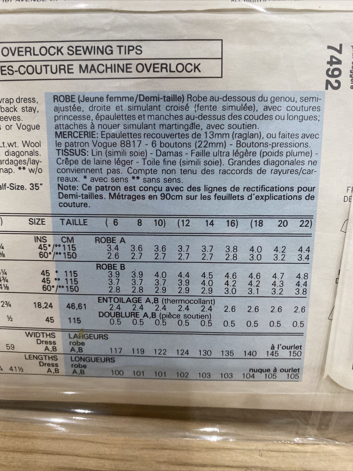 Vogue 7492 Size 6-10 Dress *