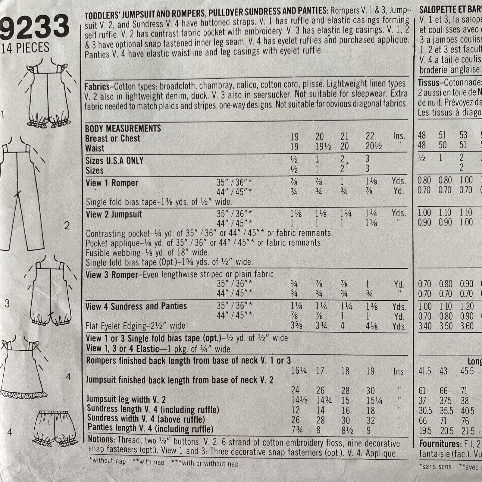 Simplicity 9233 Toddler Size 2 Dress Pants Rompers *