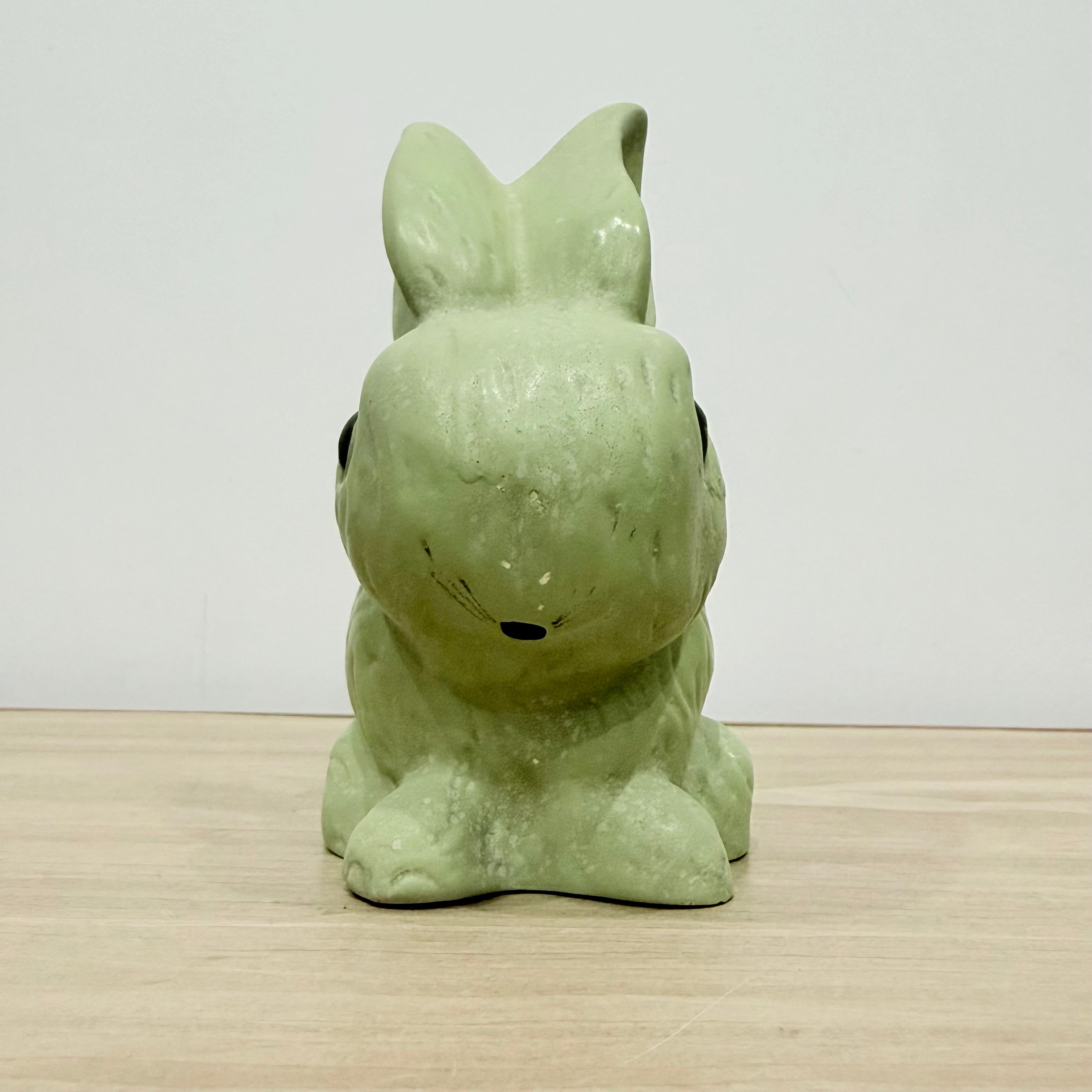 Vintage Green Rabbit Ornament Made in England Matt Pottery Bunny Figure