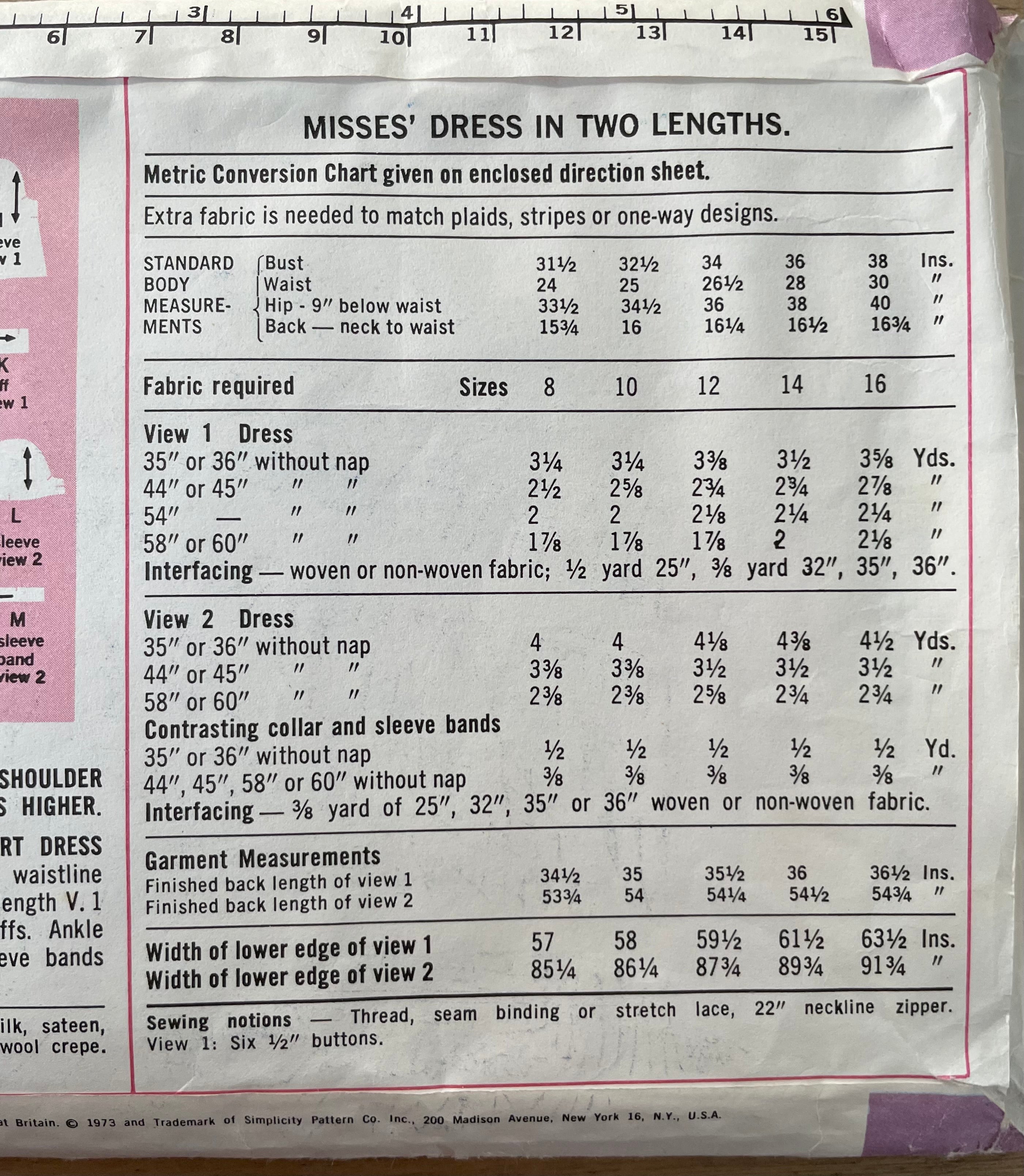 Simplicity 5844 Womens Size 16 Dress