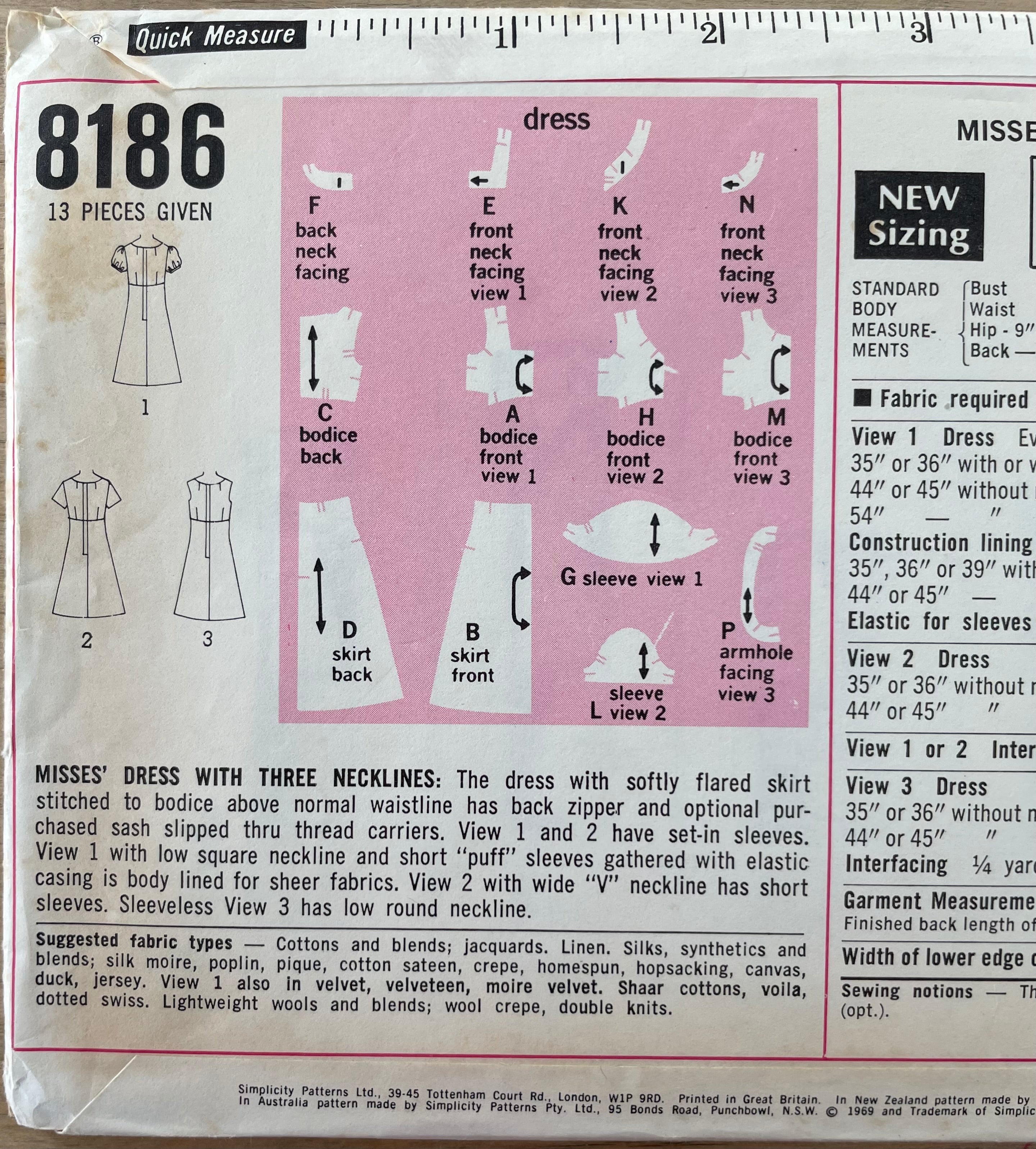 Simplicity 8186 Womens Size 16 Dress