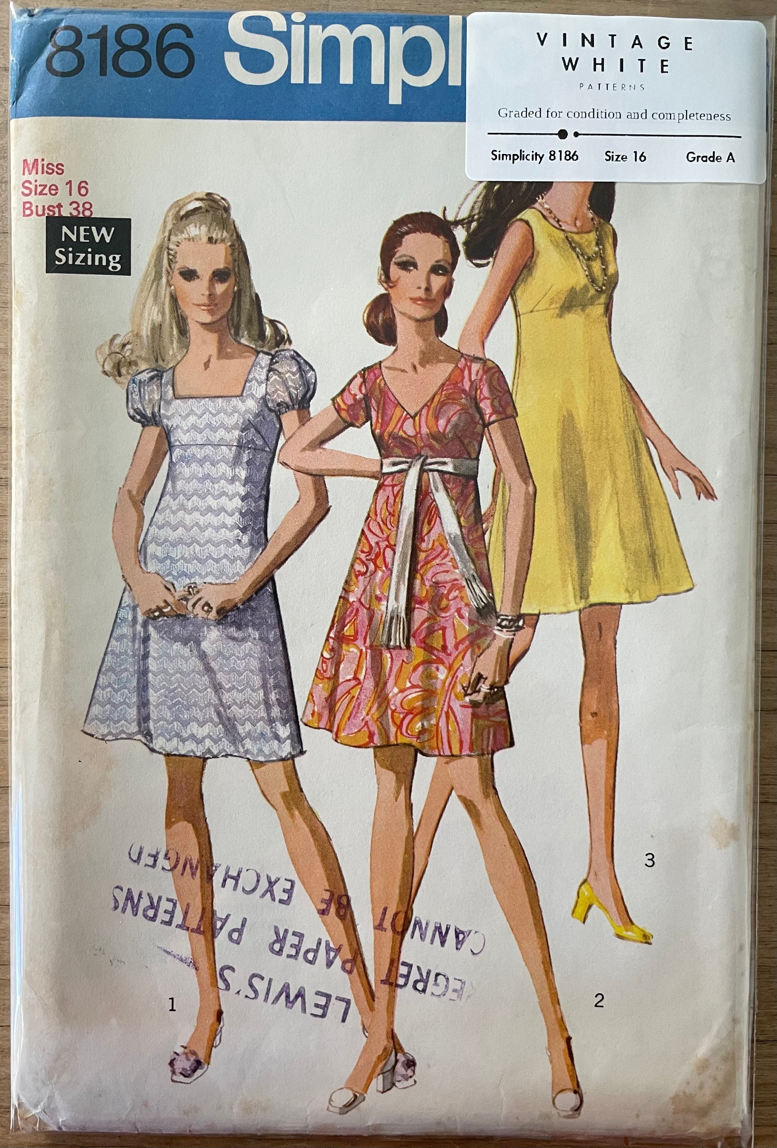 Simplicity 8186 Womens Size 16 Dress