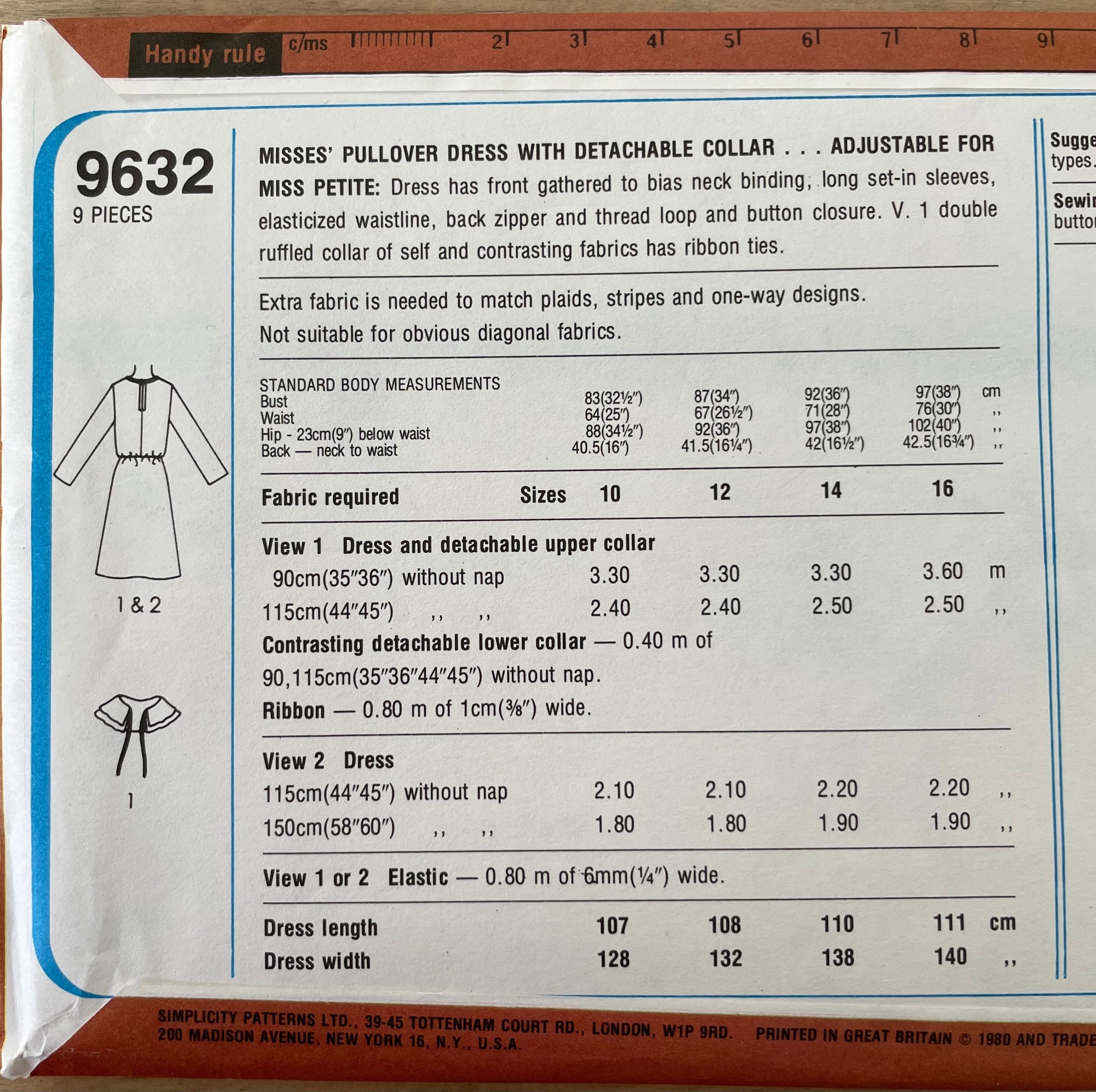 Simplicity 9632 Womens Size 14 Dress FF