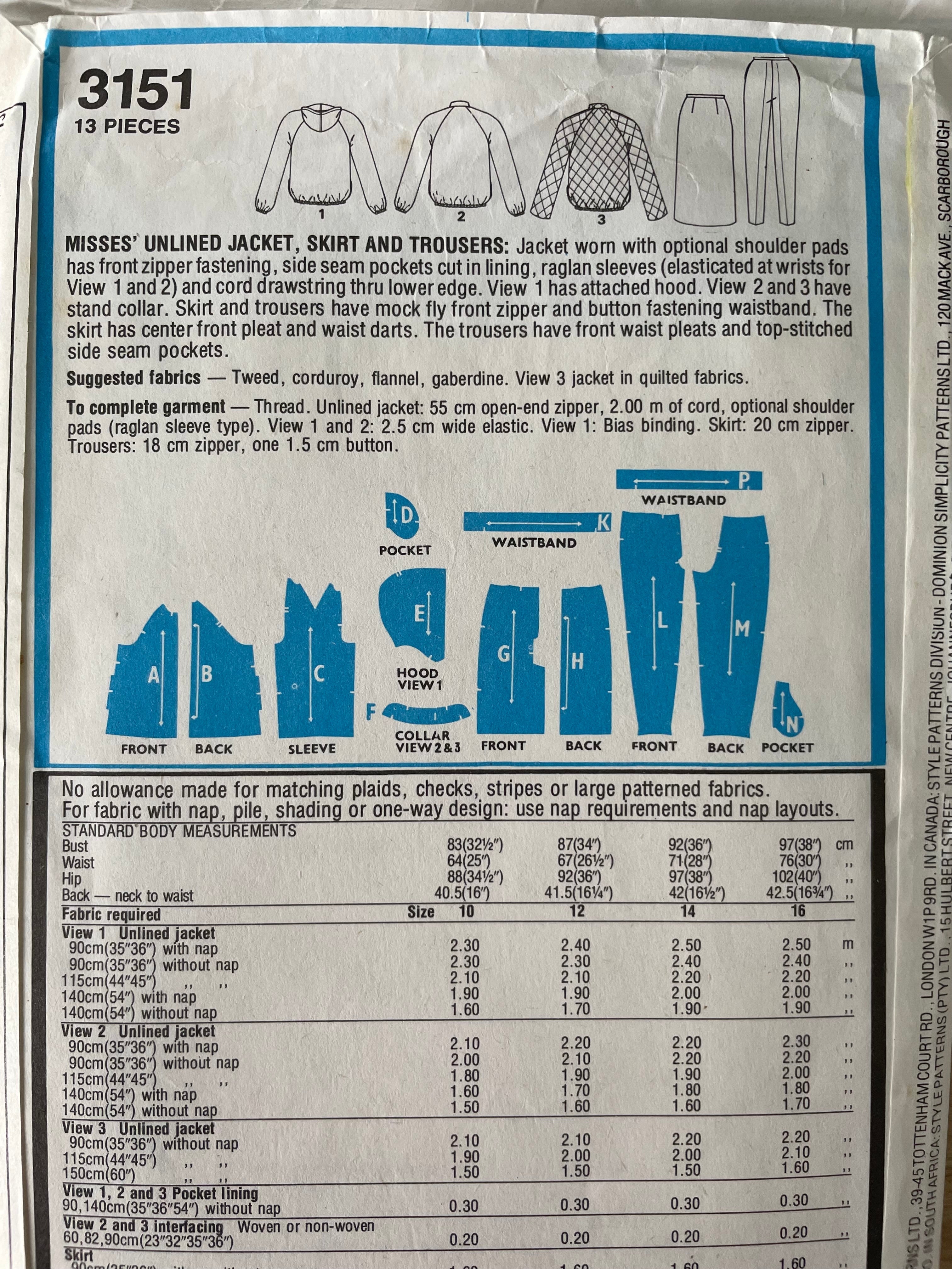 Style 3151 Womens Size 14 Jacket Trousers Skirt