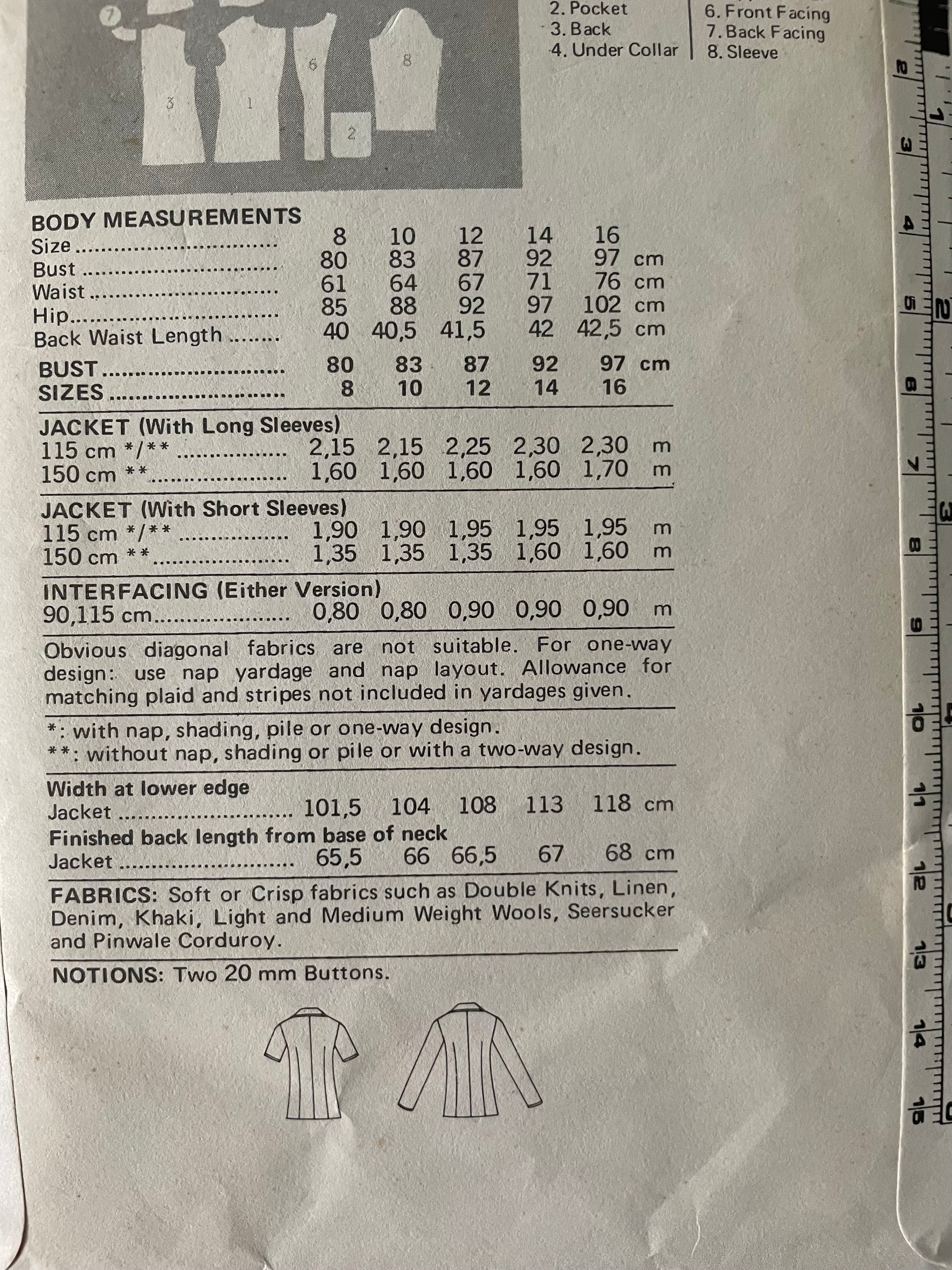 Butterick 5747 Womens Size 12 Jacket