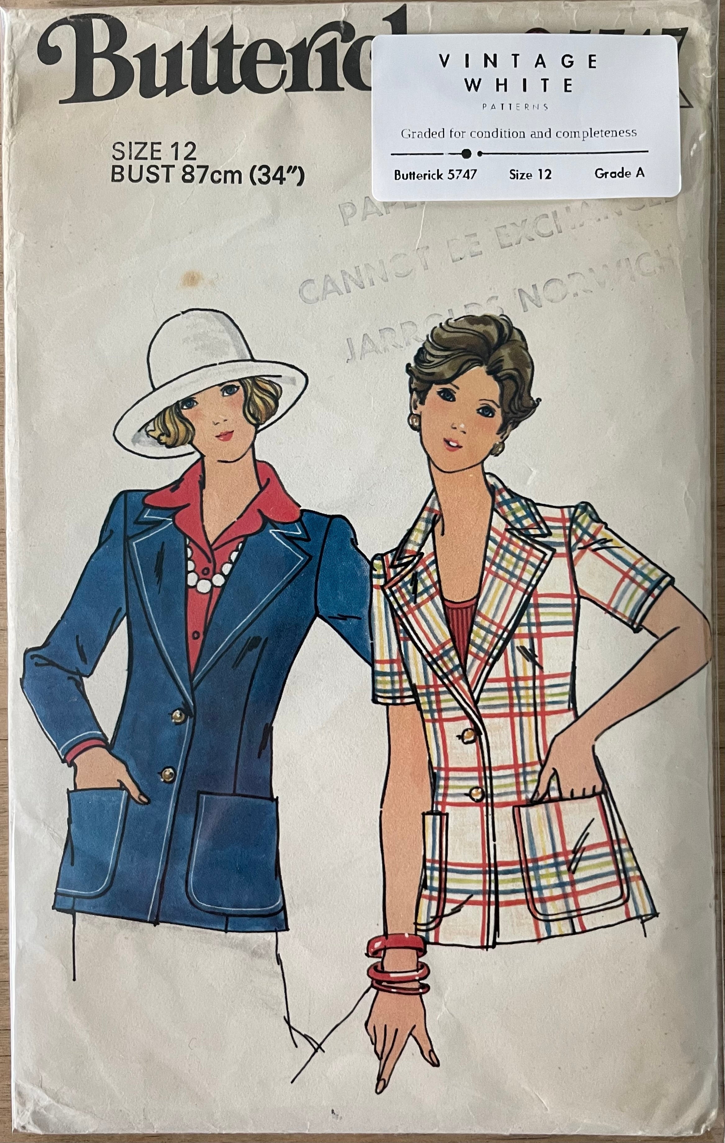 Butterick 5747 Womens Size 12 Jacket