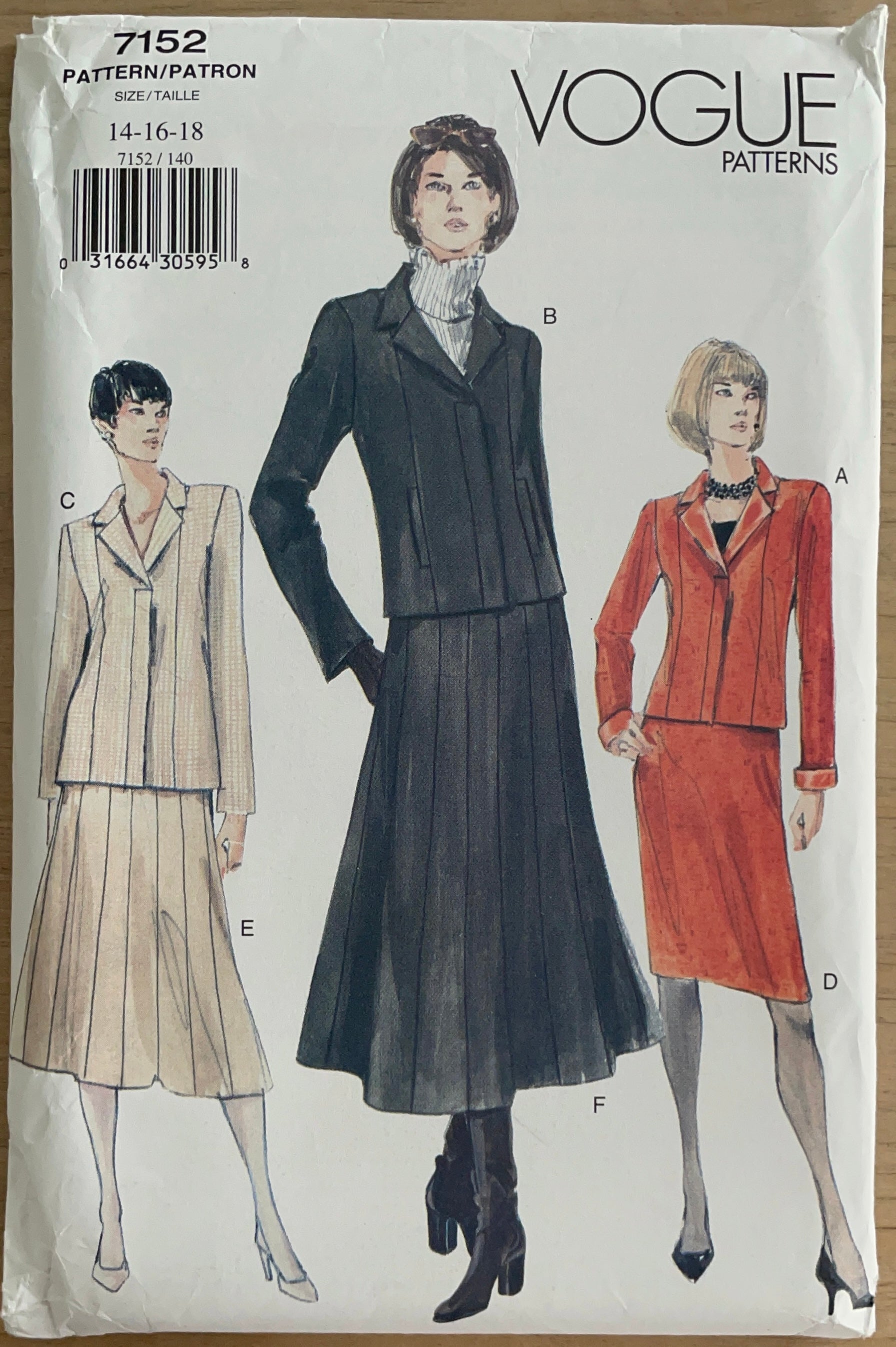 Vogue 7152 Womens Size 14-18 Jacket Skirt FF