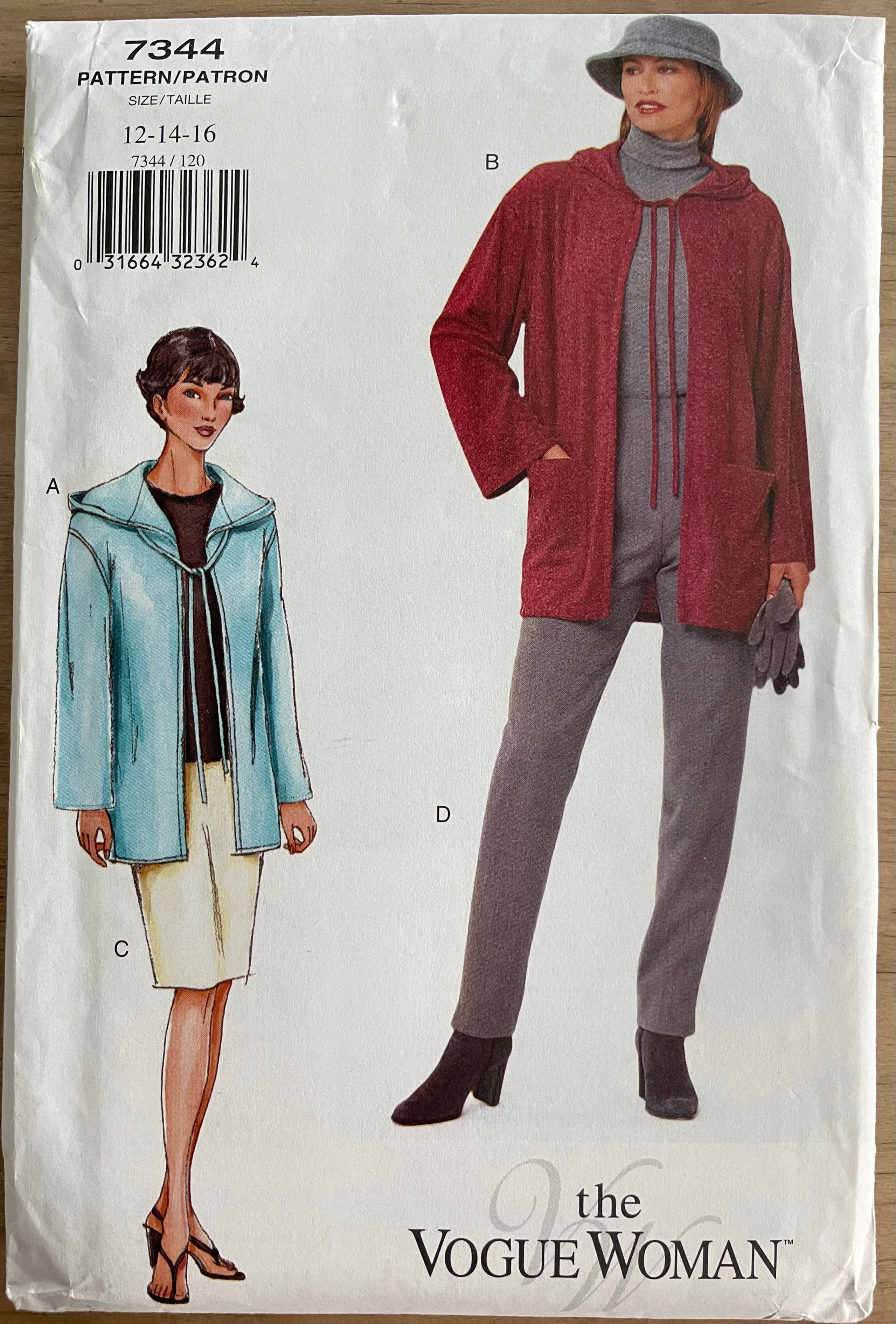 Vogue 7344 Womens Size 12-16 Petite Jacket Skirt Trousers FF