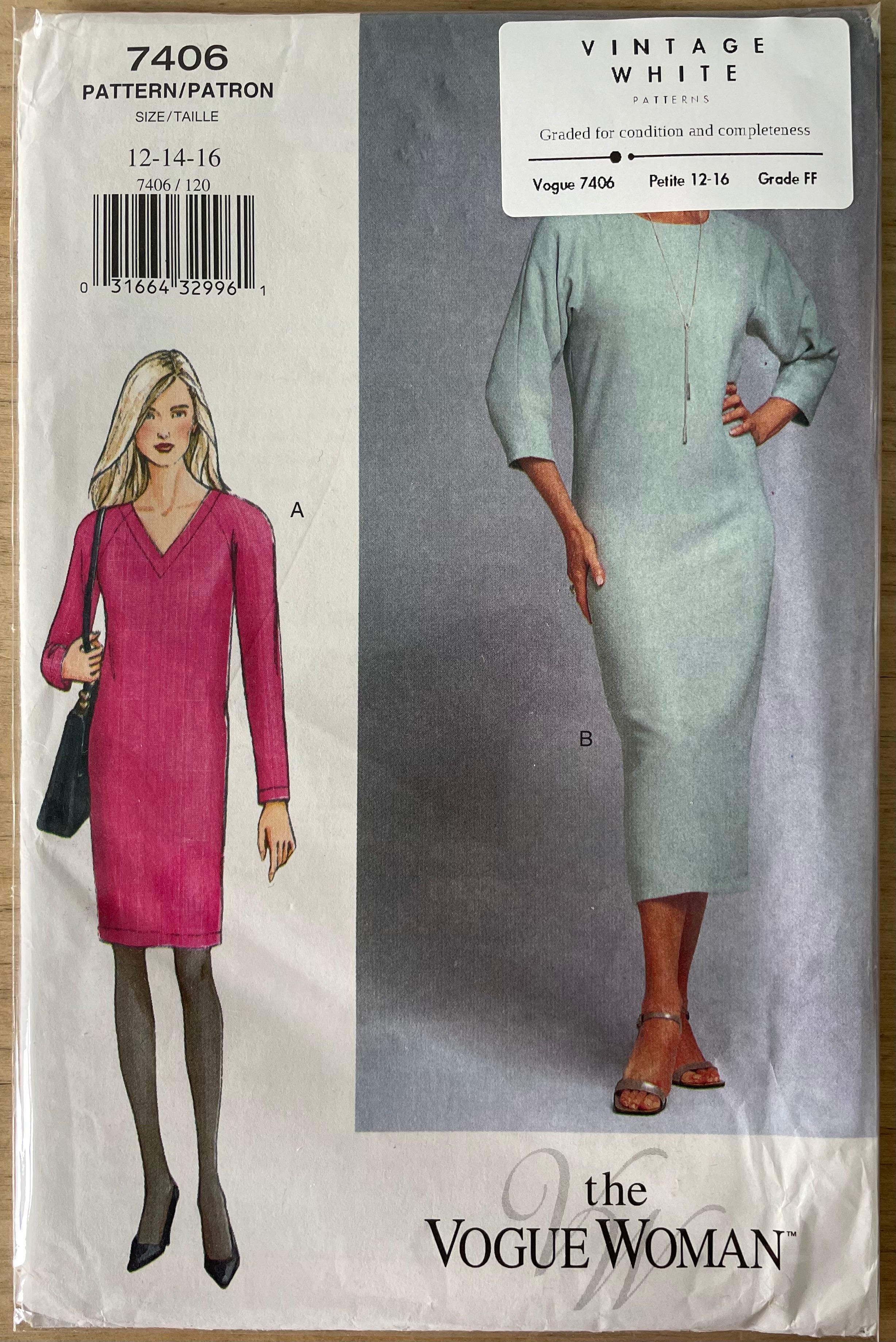 Vogue 7406 Womens Size 12-16 Petite Dress FF