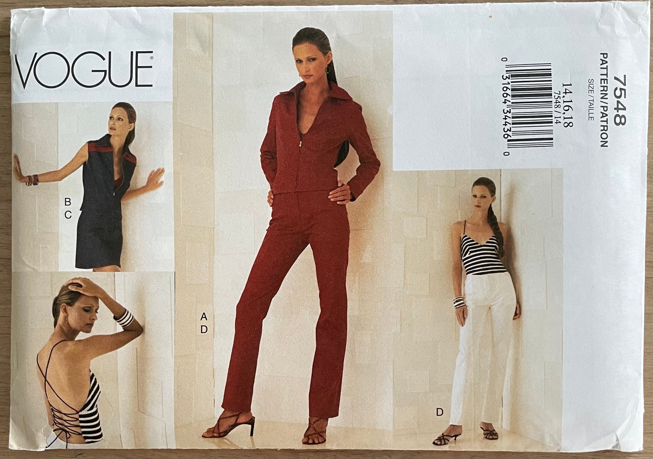 Vogue 7548 Womens Size 14-18 Jacket Waistcoat Top Trousers FF