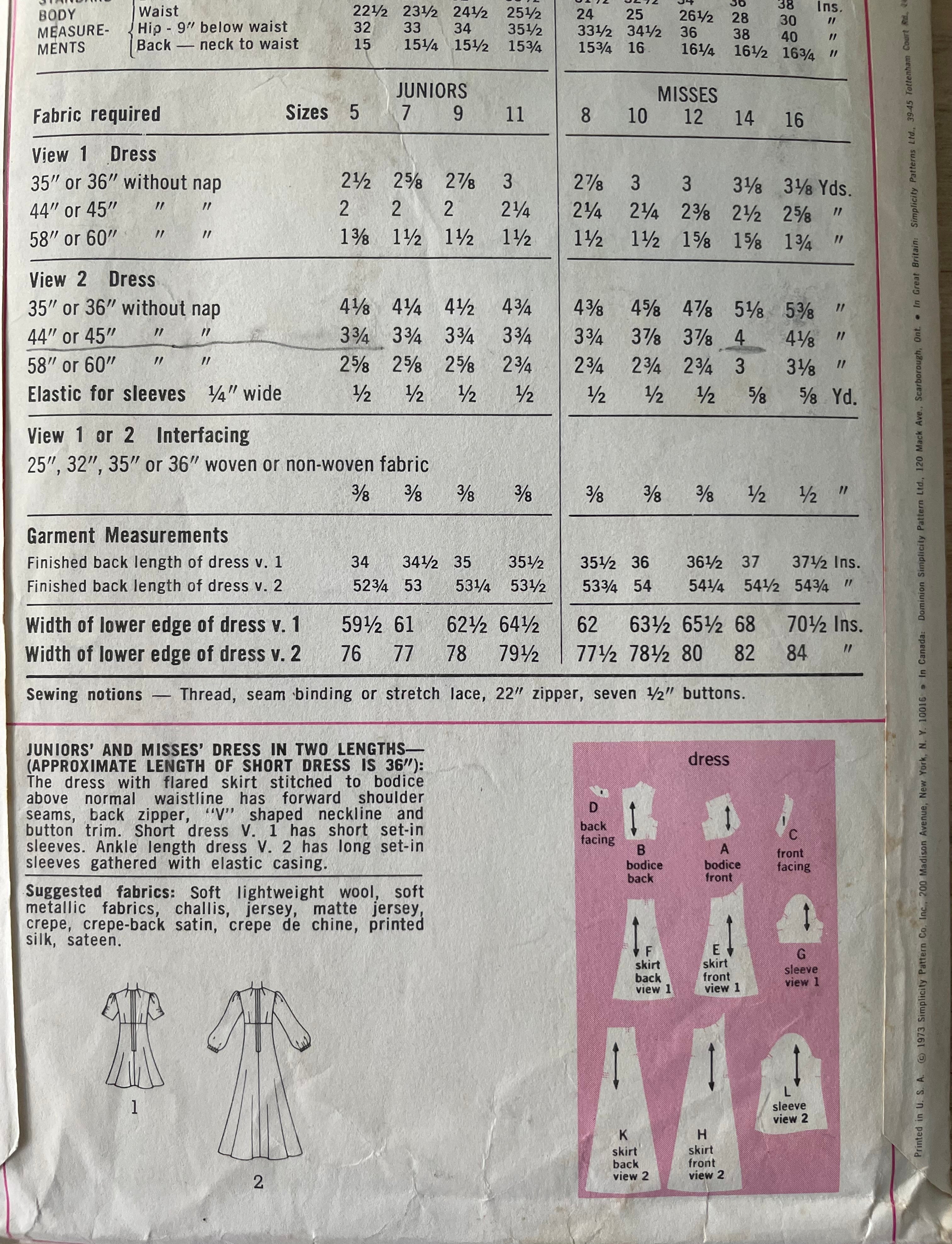 Simplicity 5961 Womens Size 14 Dress