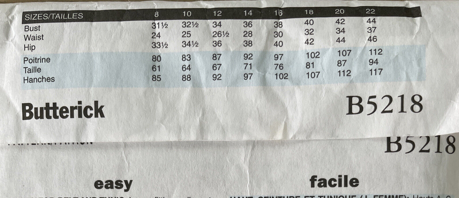 Butterick B5218 Womens Size 8-12 Blouse Shirt Top *