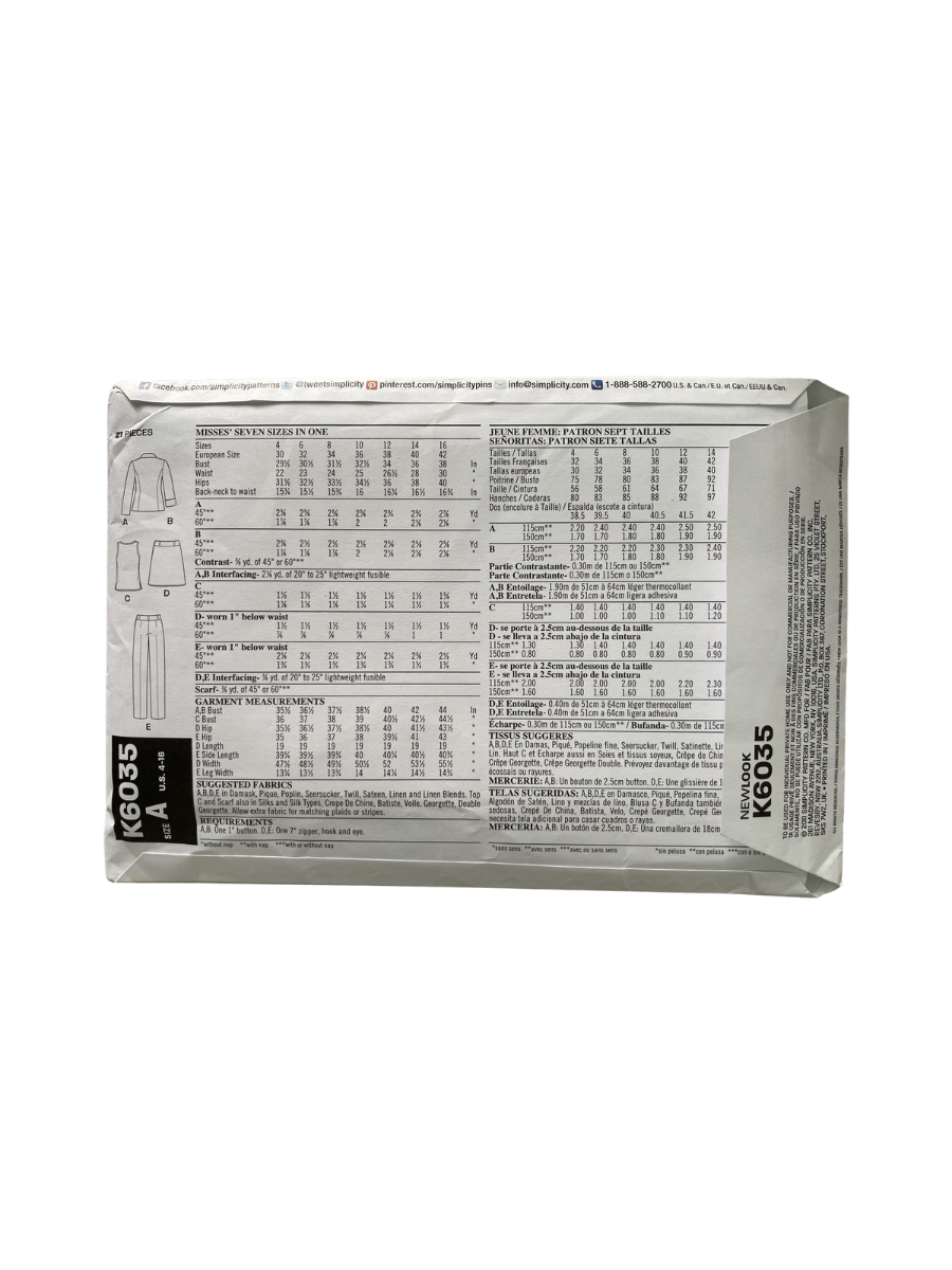 New Look K6035 Womens Size 30-42 EU Top Skirt Jacket Trousers FF *