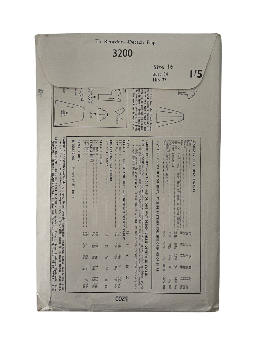 Simplicity 3200 Womens Size 16 Blouse Skirt FF