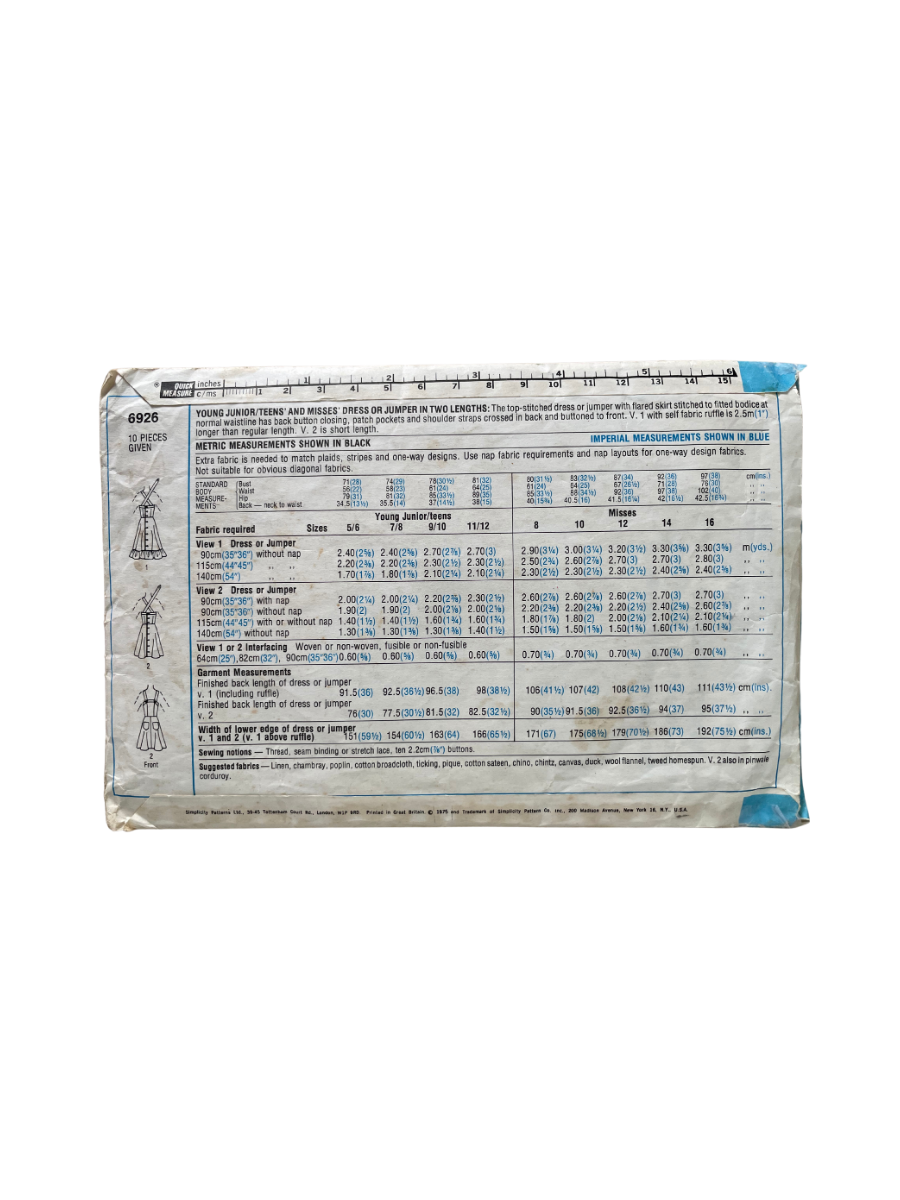 Simplicity 6926 Womens Size 14 Dress Pinafore