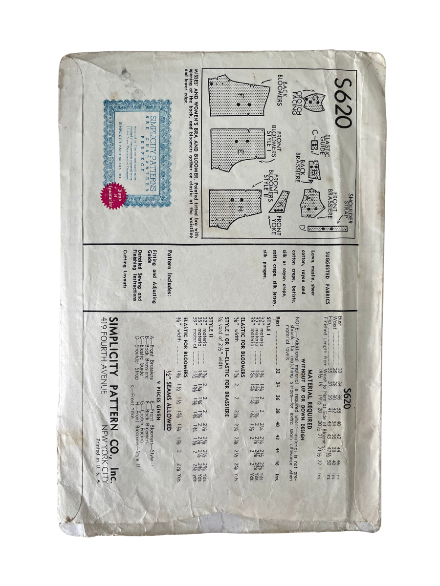 Simplicity S620 Womens Size 32" Lingerie FF