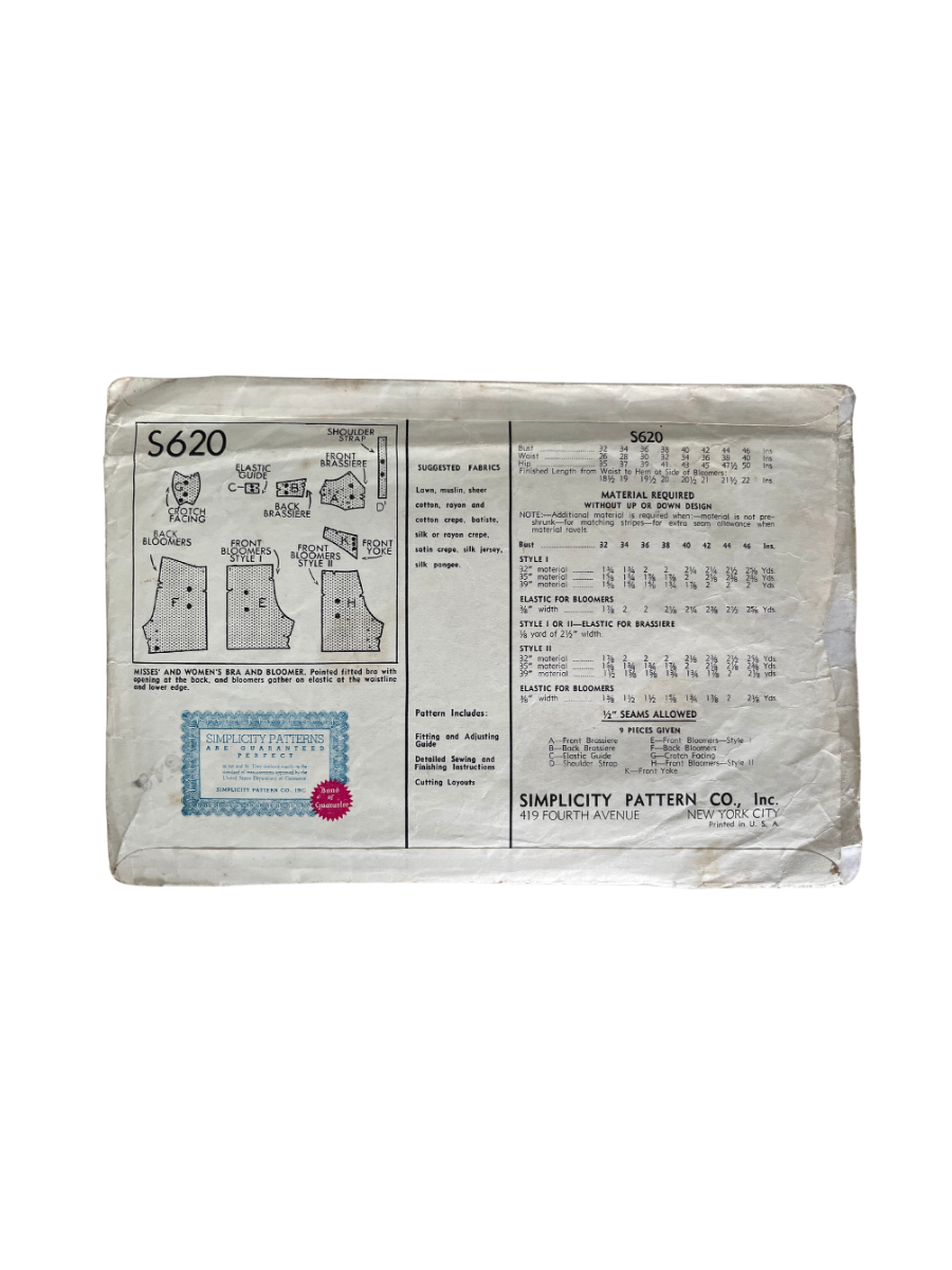 Simplicity S620 Womens Size 32" Lingerie FF