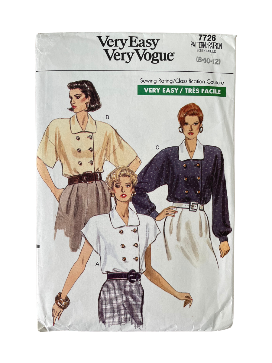 Vogue 7726 Womens Size 8-12 Petite Blouse Shirt Top