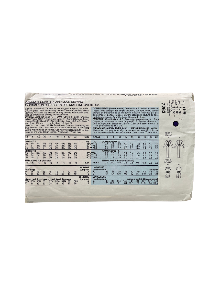 Vogue 7263 Womens Size 12 Jumpsuit Playsuit