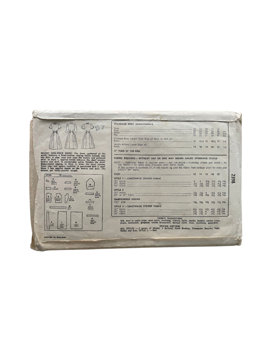 Simplicity 2398 Womens Size 12 Dress FF