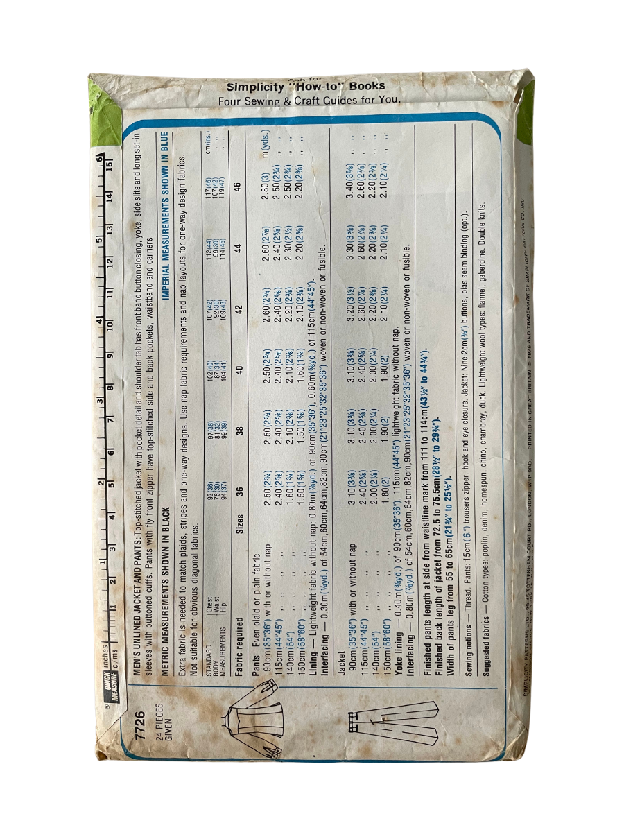 Simplicity 7726 Mens Jacket Trousers FF