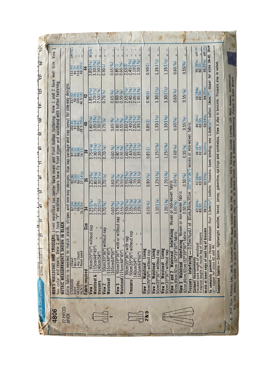 Style 4806 Size 36" Chest Mens Waistcoat Trousers FF
