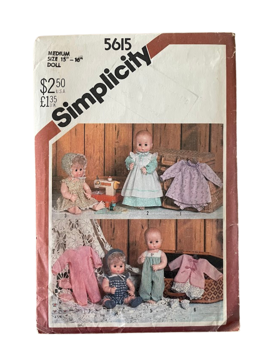 Simplicity 5615 Dolls Wardrobe Size 15-16"