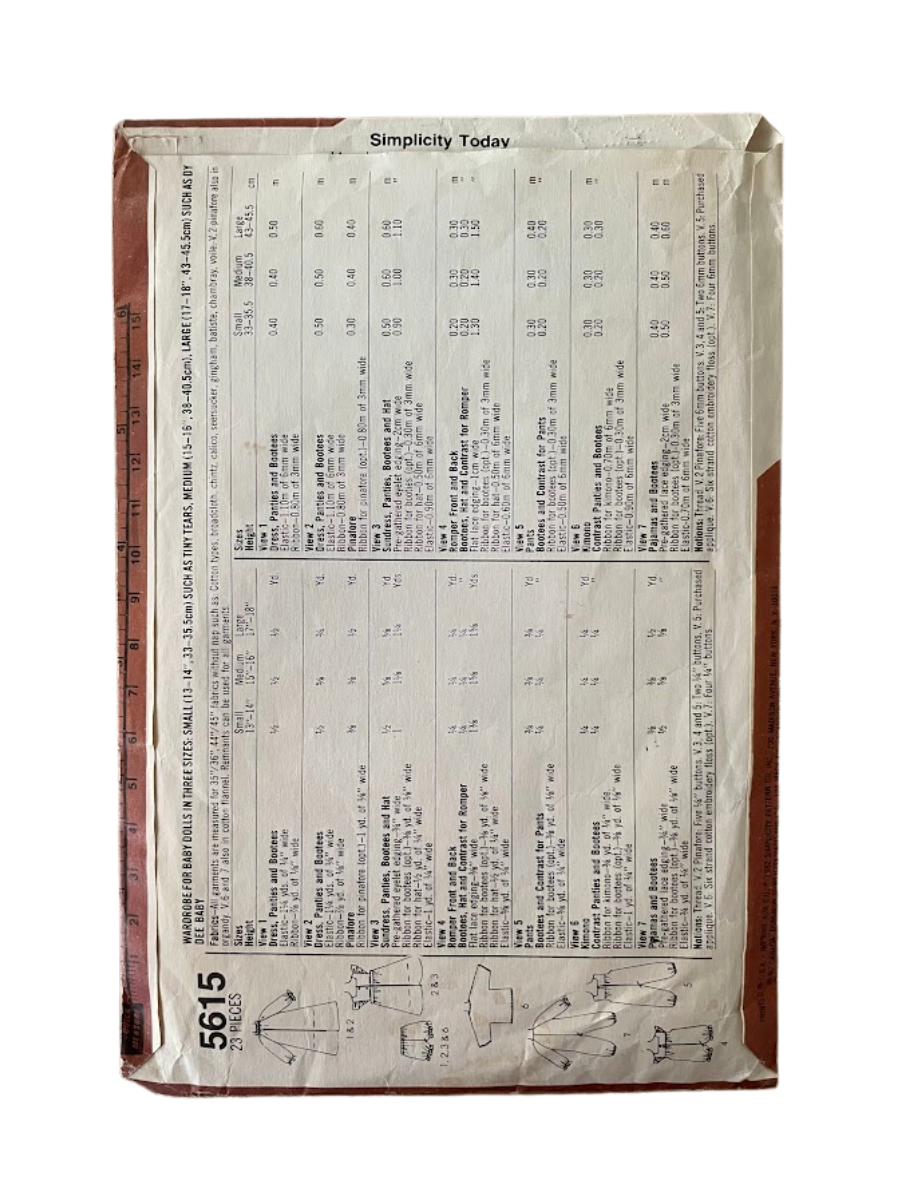 Simplicity 5615 Dolls Wardrobe Size 15-16"