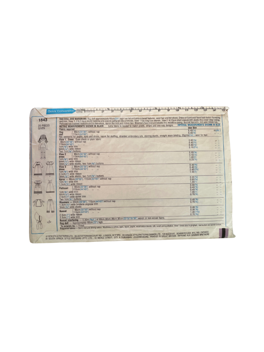 Style 1643 23" Rag Doll and Wardrobe