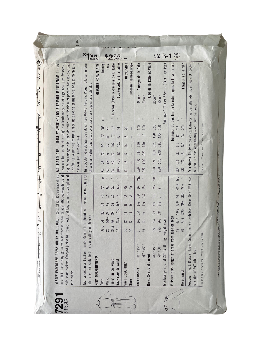 Simplicity 7291 Womens Size 8-12 Dress Jacket FF