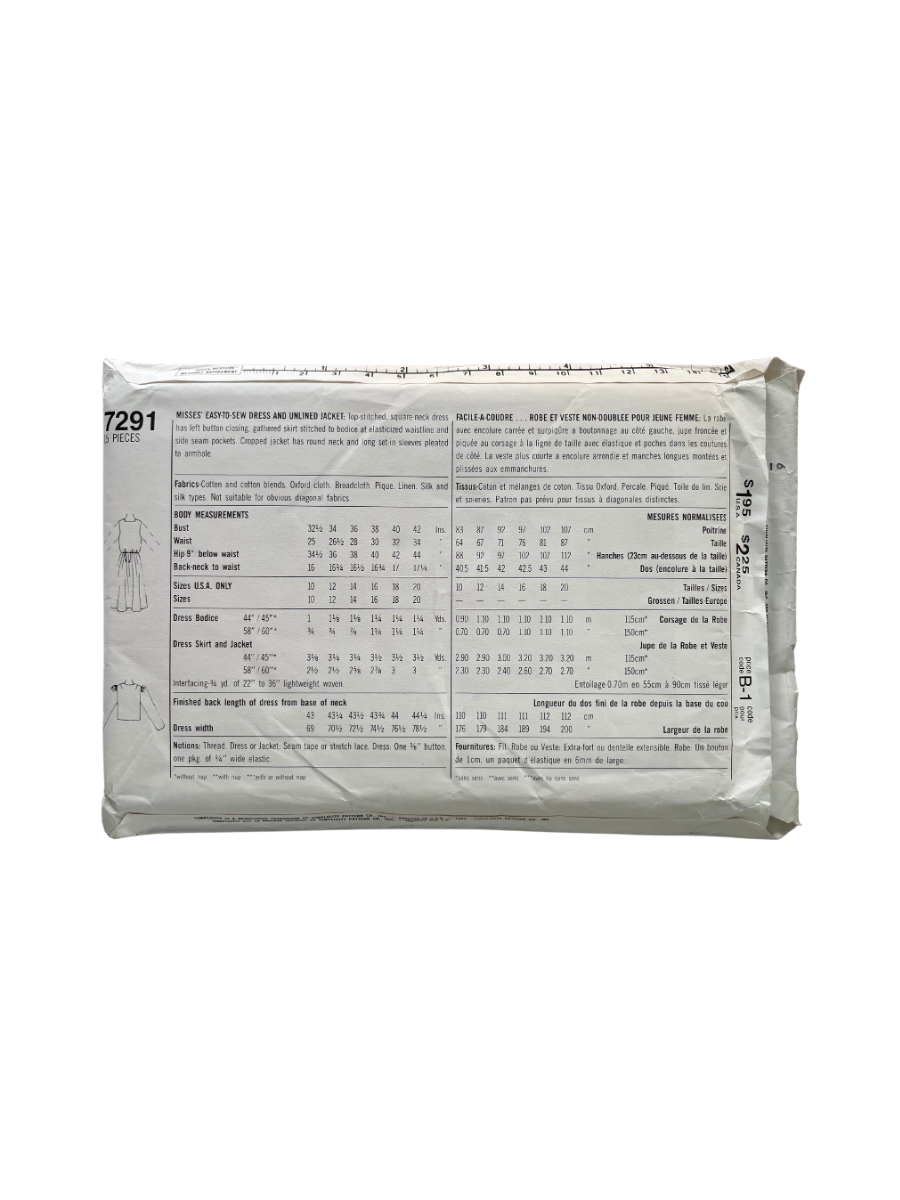 Simplicity 7291 Womens Size 8-12 Dress Jacket FF