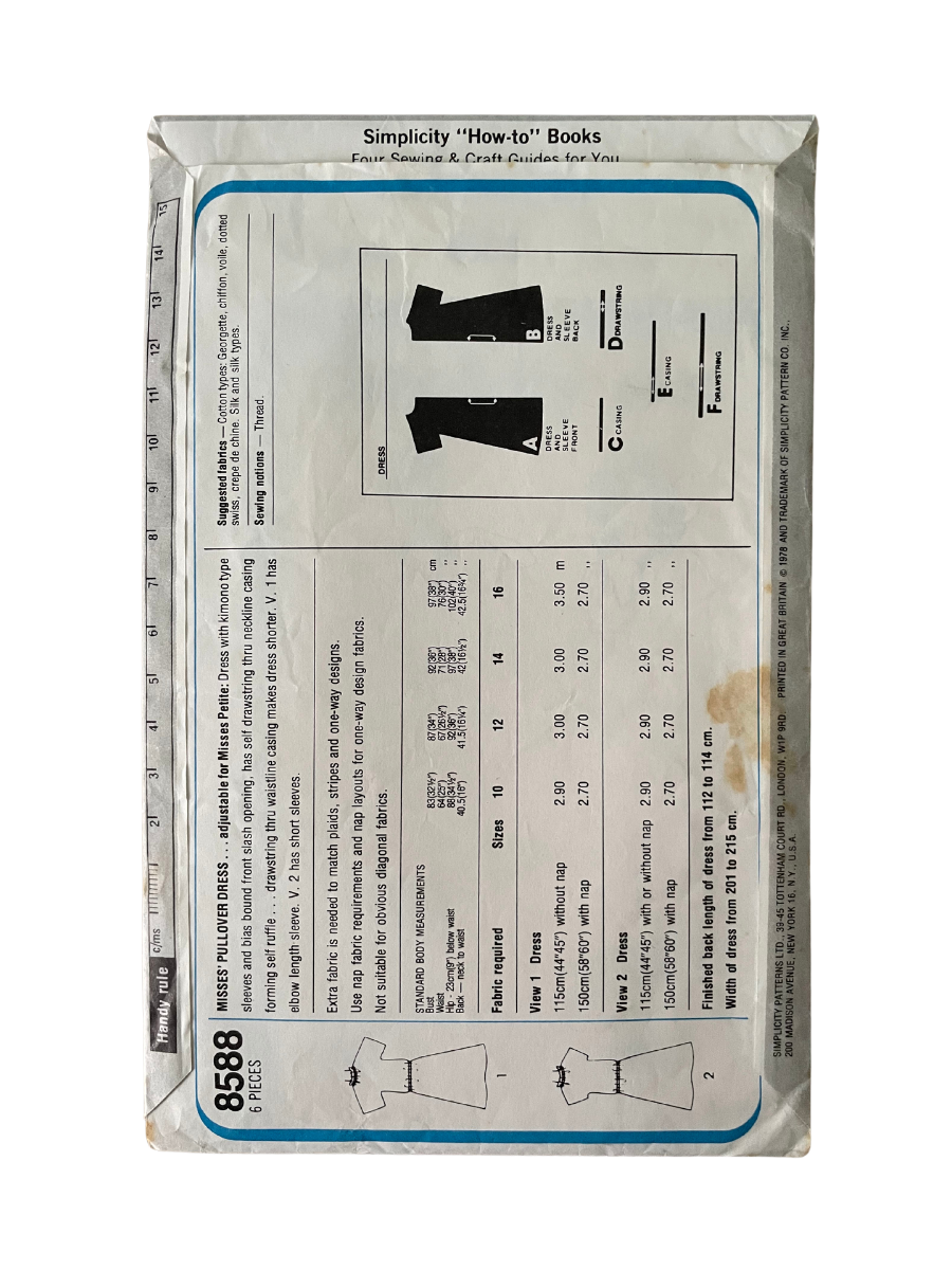 Simplicity 8588 Womens Size 8 UK Petite Dress FF