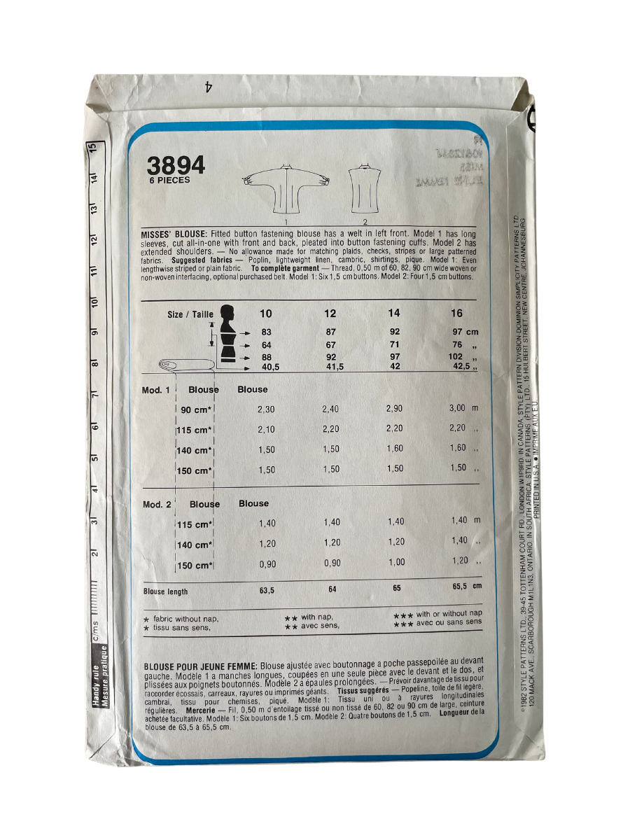 Style 3894 Womens Size 8-12 UK Blouse Shirt FF