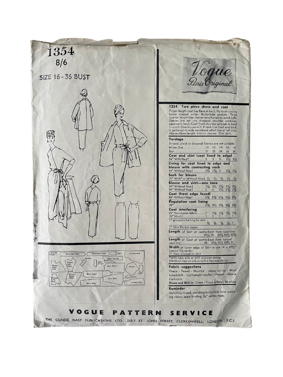 Vogue Paris Original 1354 Womens Size 12 Dress Coat