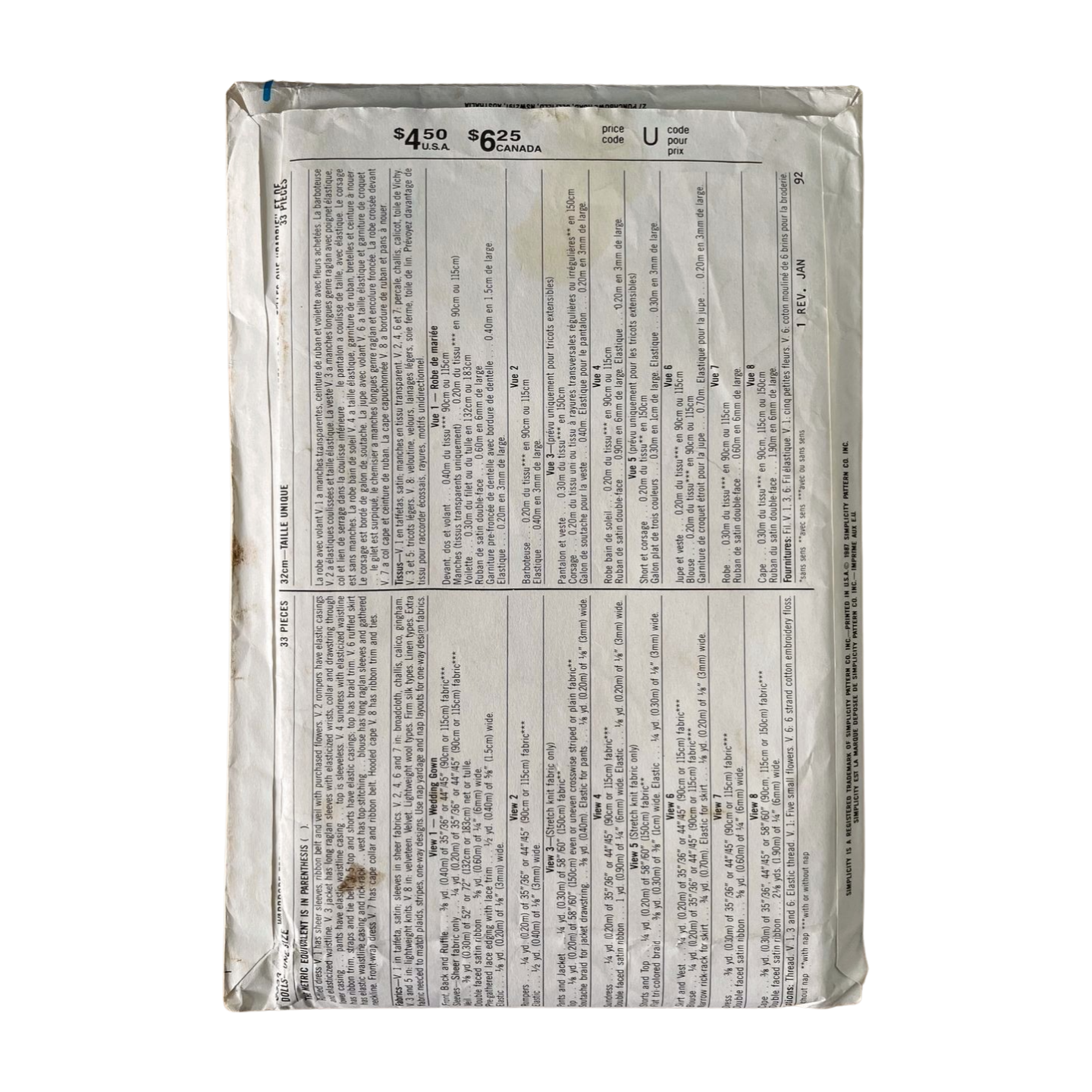 Simplicity 8333 One Size 12" Fashion Doll Clothes