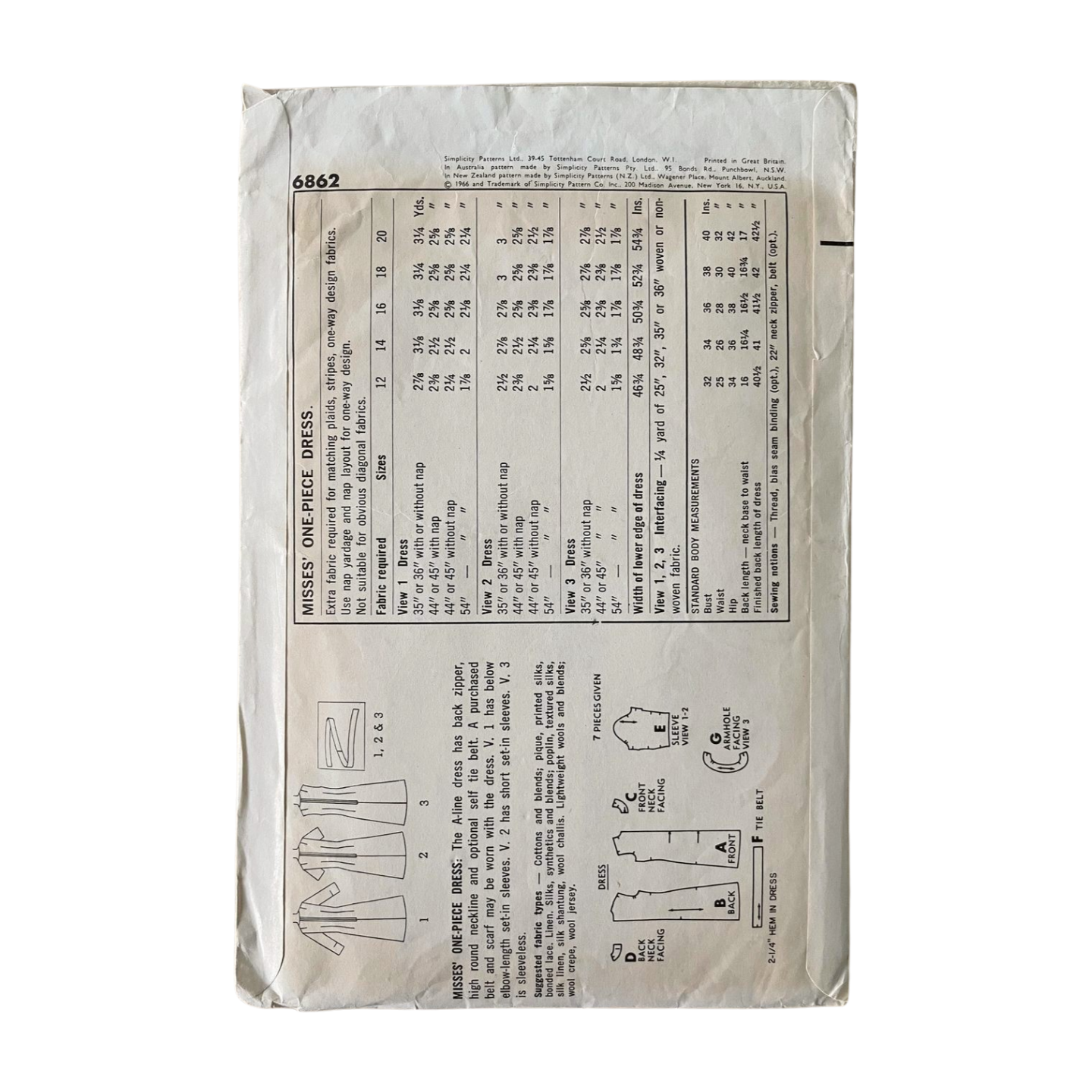 Simplicity 6862 Womens Size 12 Bust 36” Dress