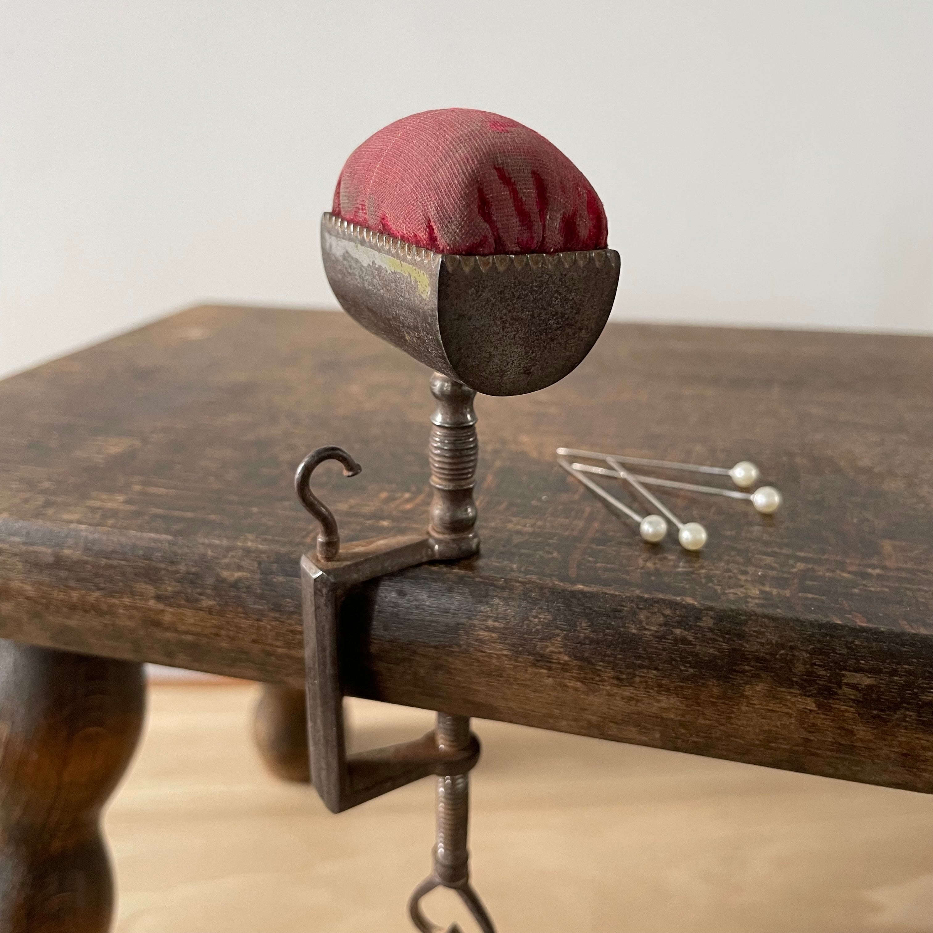 Antique 19th Century Steel Cushion Table Clamp Red